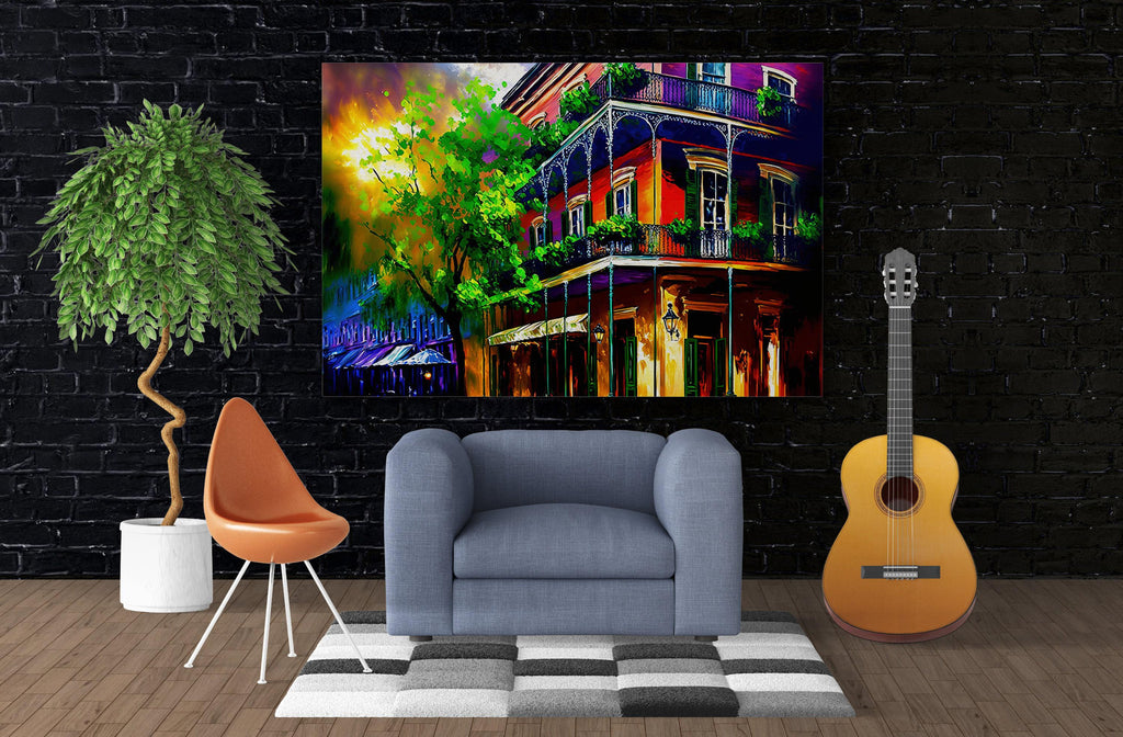New Orleans Canvas Art – French Quarter Painting | Bourbon Street Balcony Decor