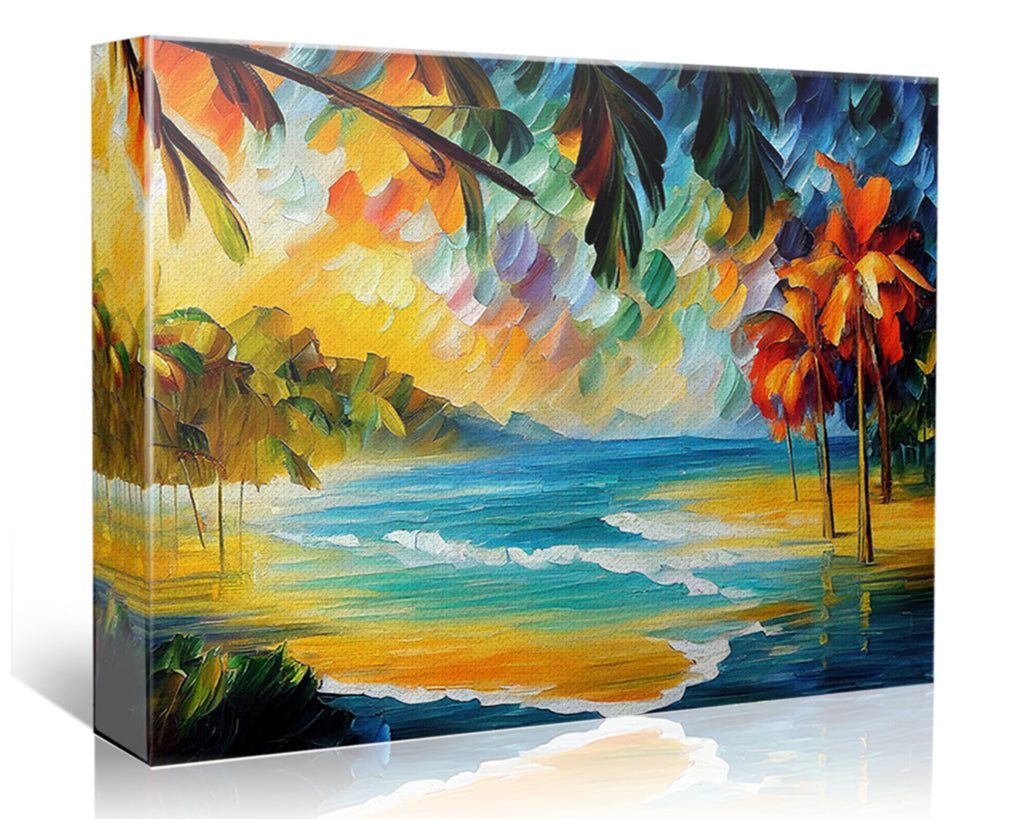 Tropical Beach Canvas – Vibrant Ocean Artwork on Wooden Frame, UV Coated Print