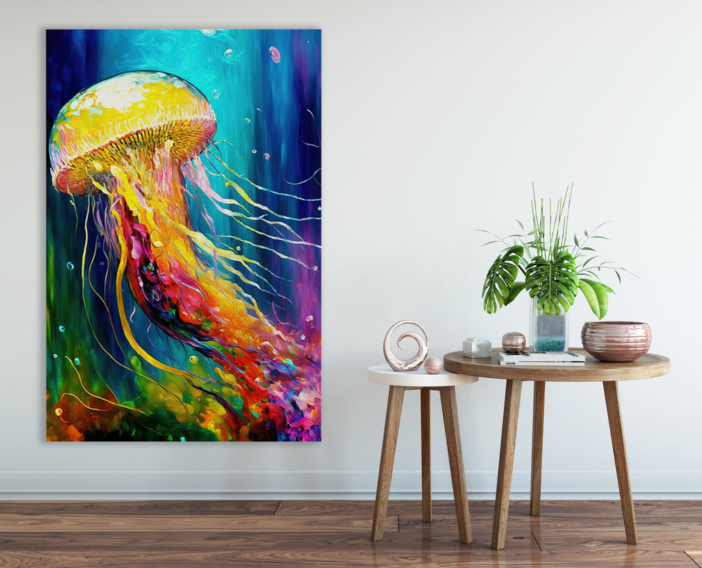 Jellyfish Canvas Art – Vibrant Sea Life Painting on Gallery Ready Wooden Frame