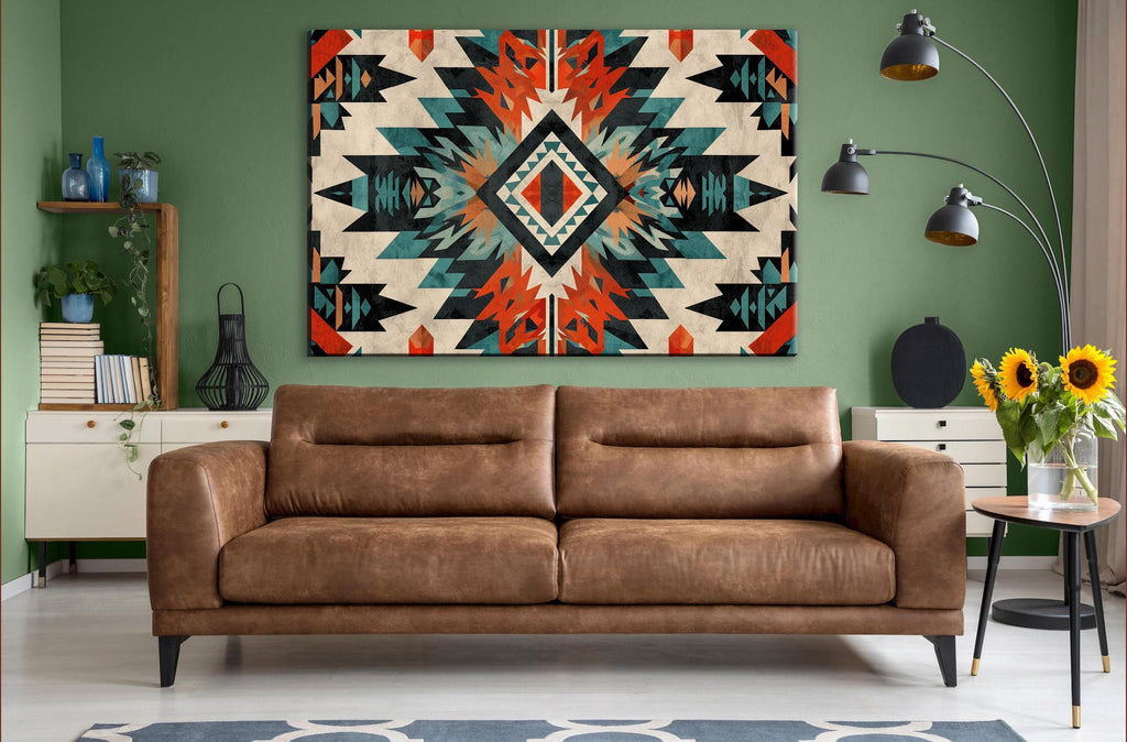 Native American Wall Art – Tribal Pattern Decor on Gallery Wrapped Canvas, Extra Large