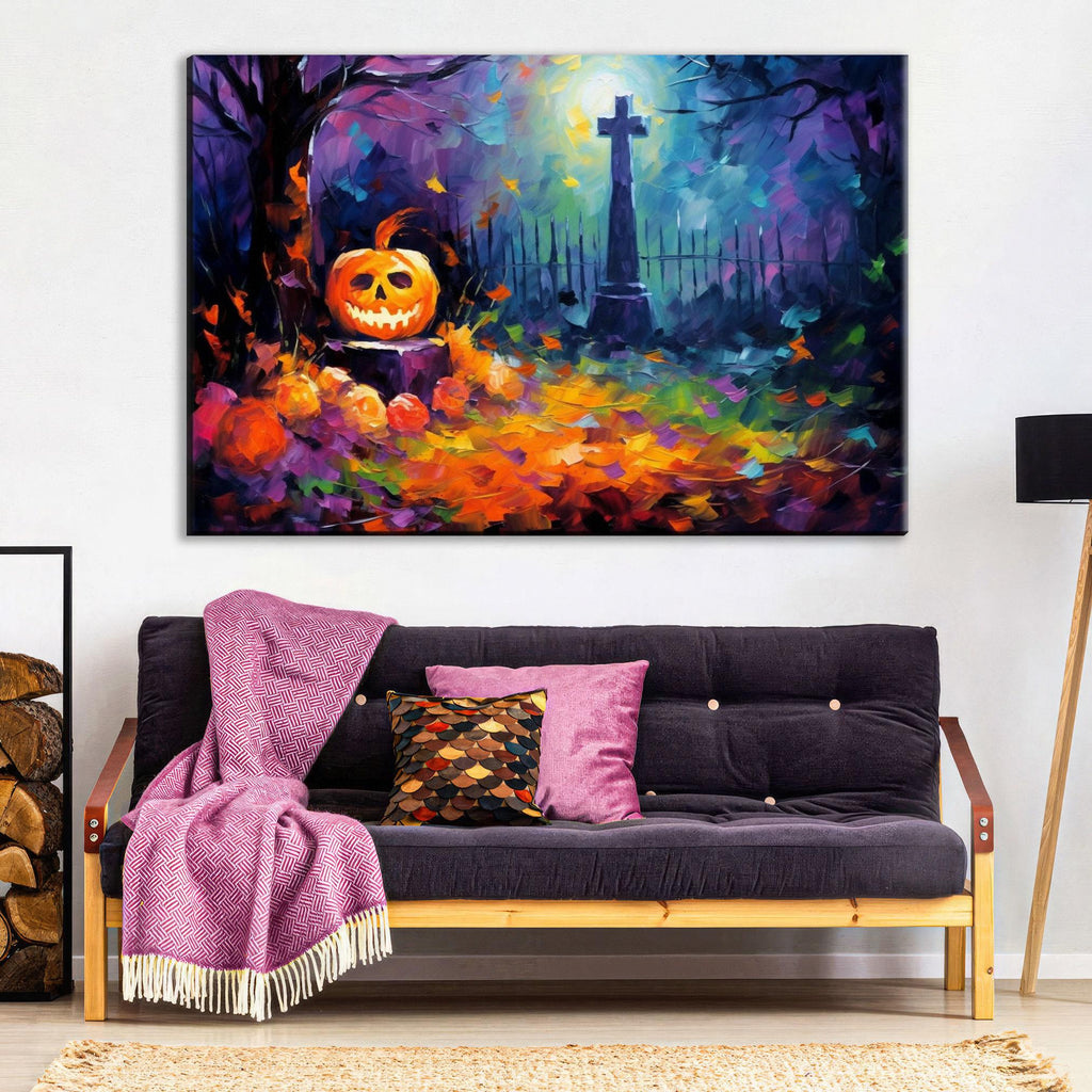 Halloween Graveyard Canvas – Spooky Wall Art | Large Premium Artist Canvas Print