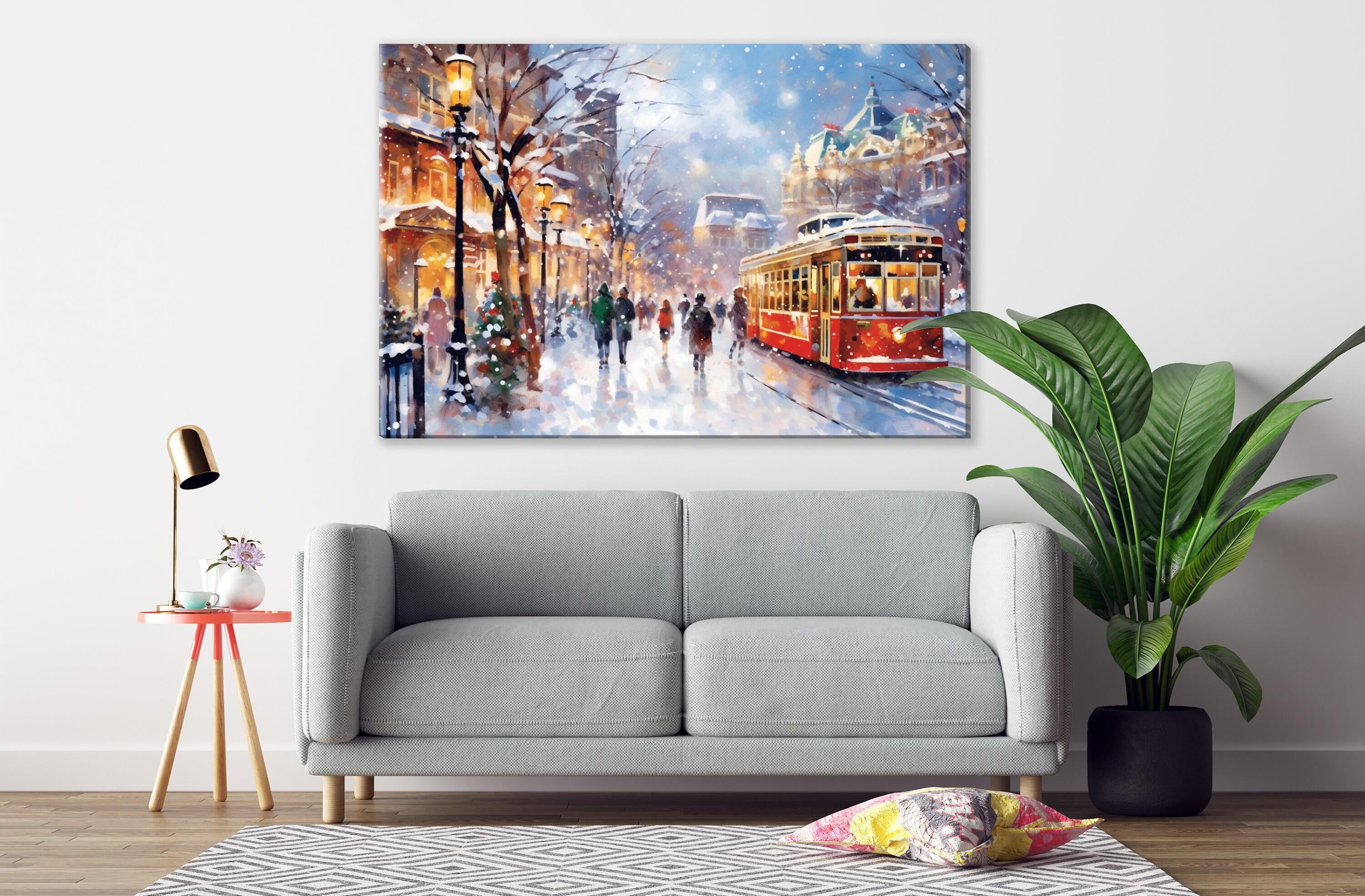 Magical Wintery City Watercolor - Classic Christmas Art, Print on Canvas, Artist Paper, Watercolor Paper, Available in Extra Large Sizes