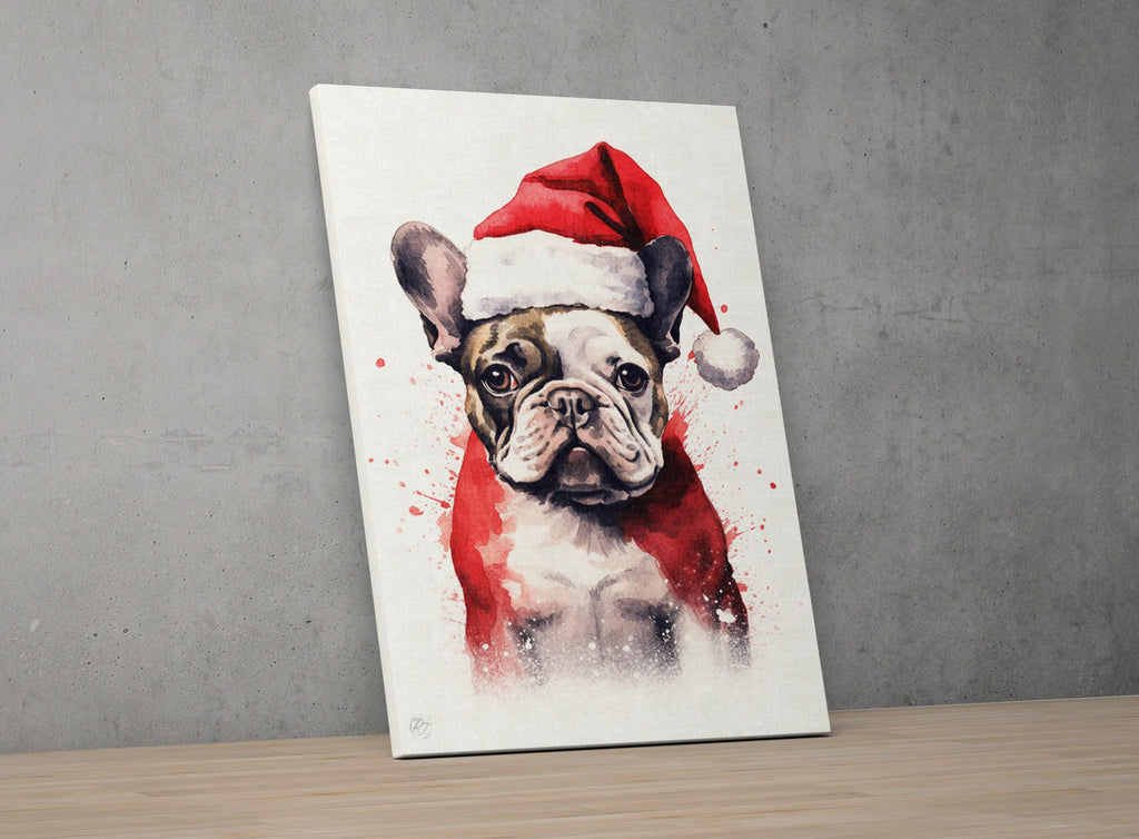 Christmas French Bulldog - Watercolor Frenchie Art, Giclee Print on Canvas, Artist Paper, Watercolor Paper, Available in Extra Large Sizes