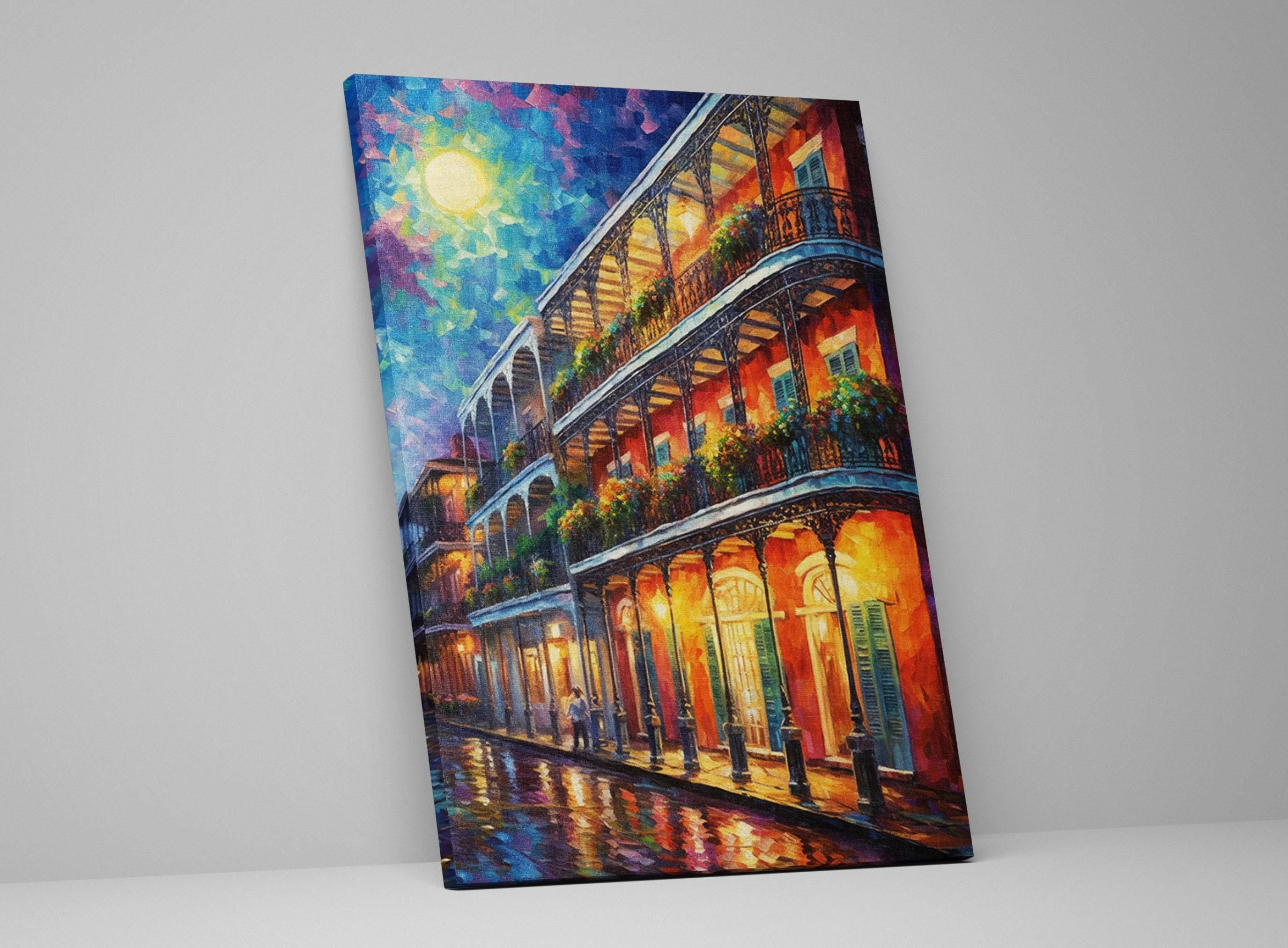 Bourbon Street Canvas Art – Colorful New Orleans Wall Art With Real Wood Frame