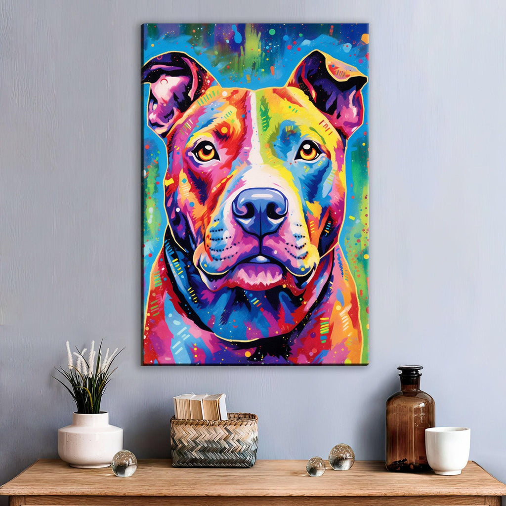 Pitbull Canvas Print – Large Dog Portrait on Artist Grade Canvas with Real Wood Frame