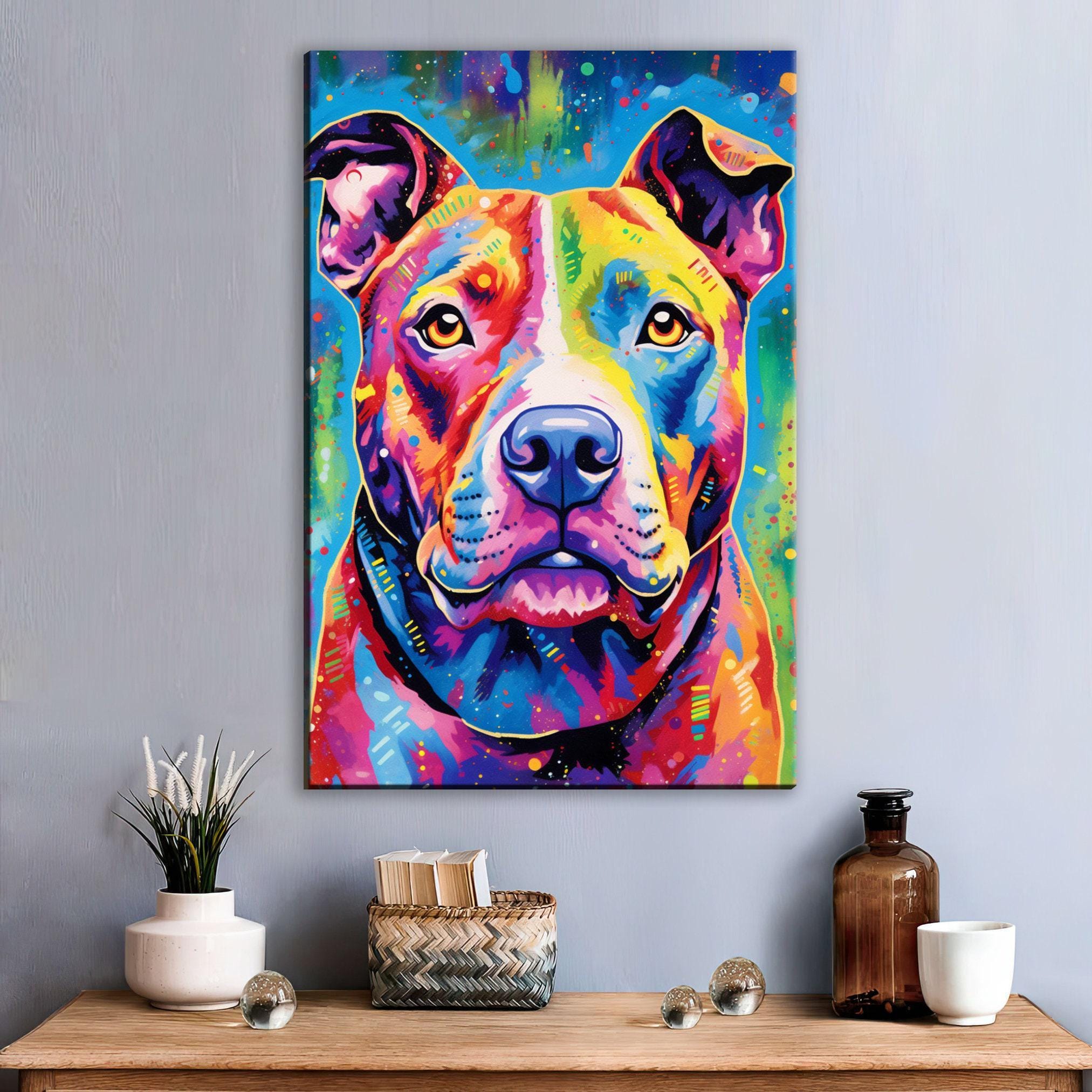 Pitbull Canvas Print – Large Dog Portrait on Artist Grade Canvas with Real Wood Frame