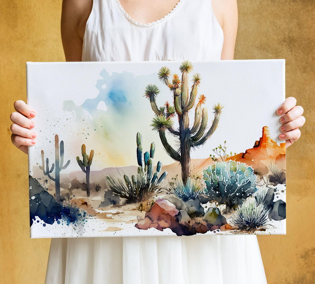 Serenity in the Sands: Watercolor Desert Painting, Giclee Print on Canvas, Artist Paper, Watercolor Paper, Available in Extra Large Sizes