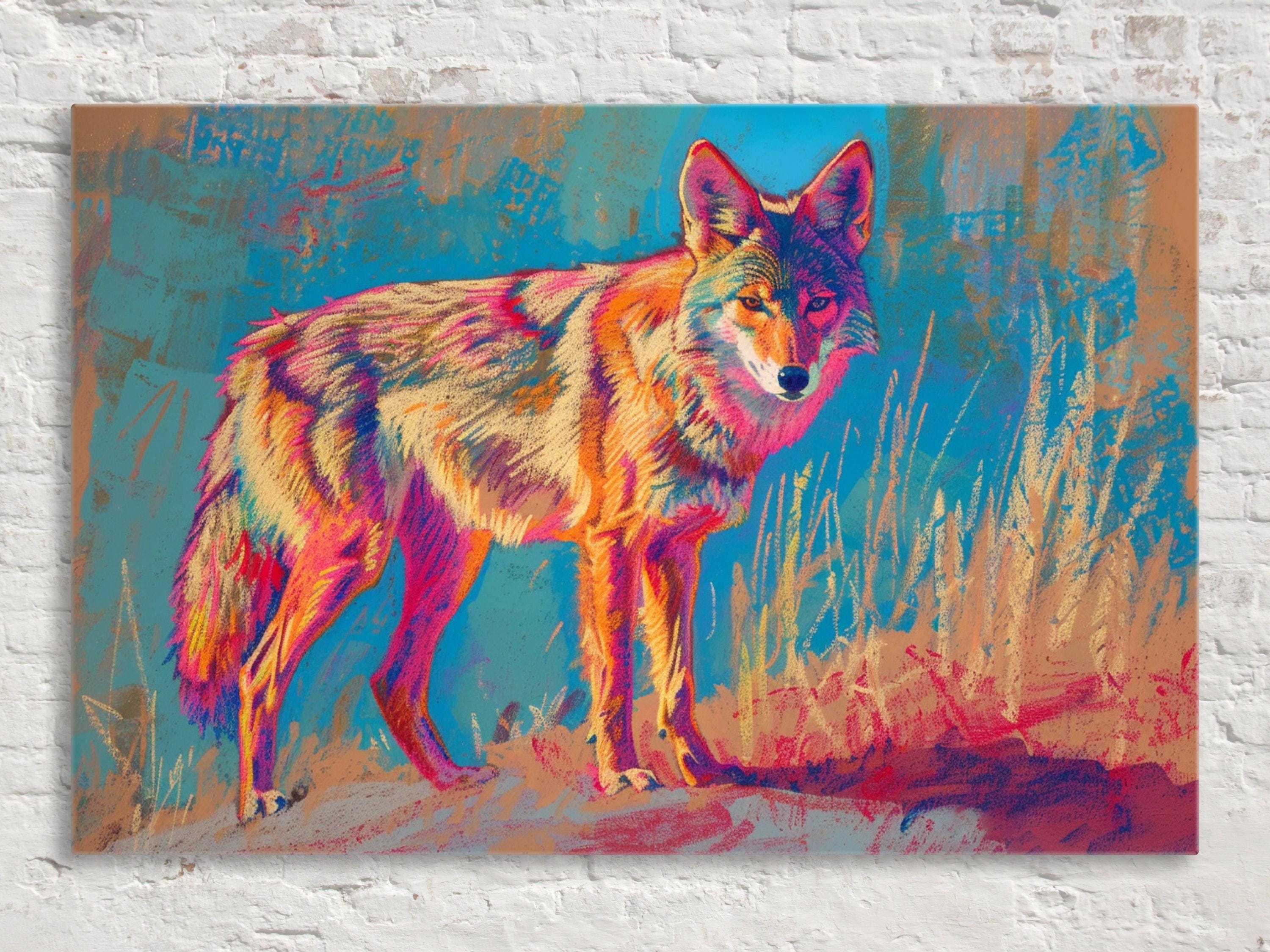 Vibrant Coyote Art – Large Canvas Wall Art, Gallery Wrapped, Ready to Hang