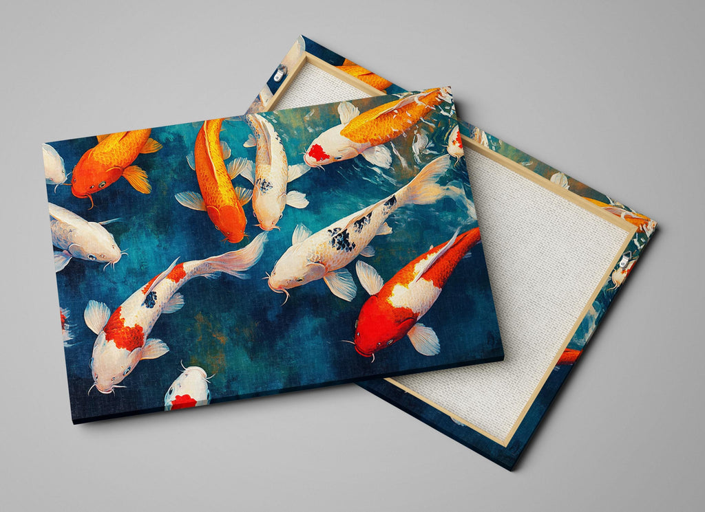 a couple of pictures of koi fish on a table