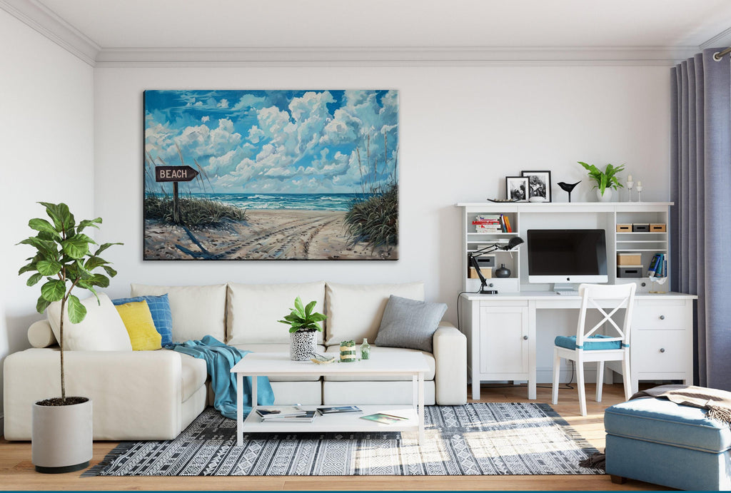 Sunny Beach Scene Print - Coastal Beach Decor | Large Gallery Wrapped Canvas