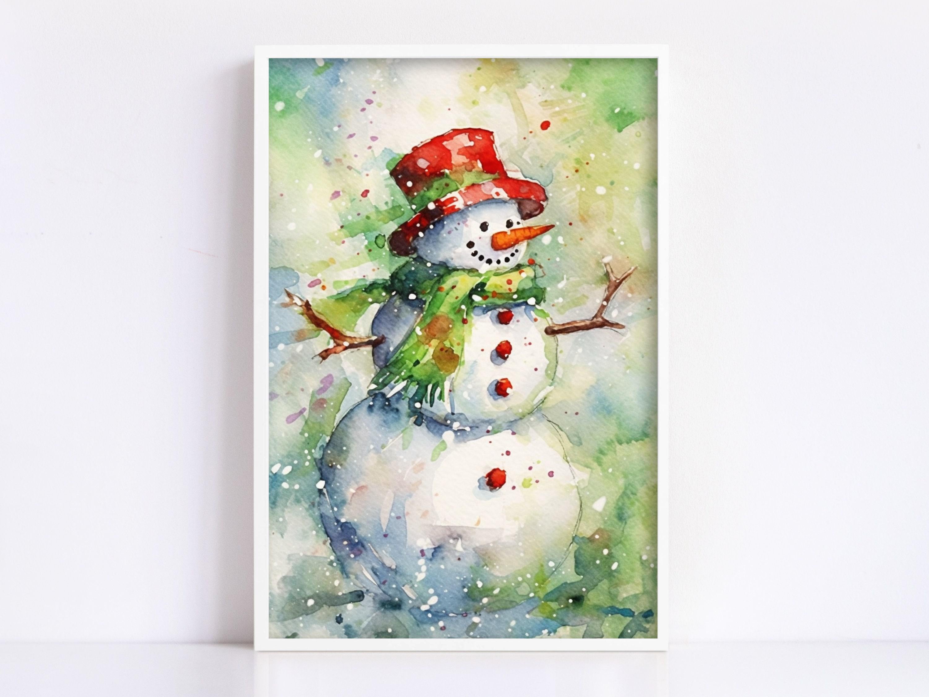 Frosty the Snowman Watercolor Print - Holiday Decor, Giclee Print on Canvas, Artist Paper, Watercolor Paper, Available in Extra Large Sizes