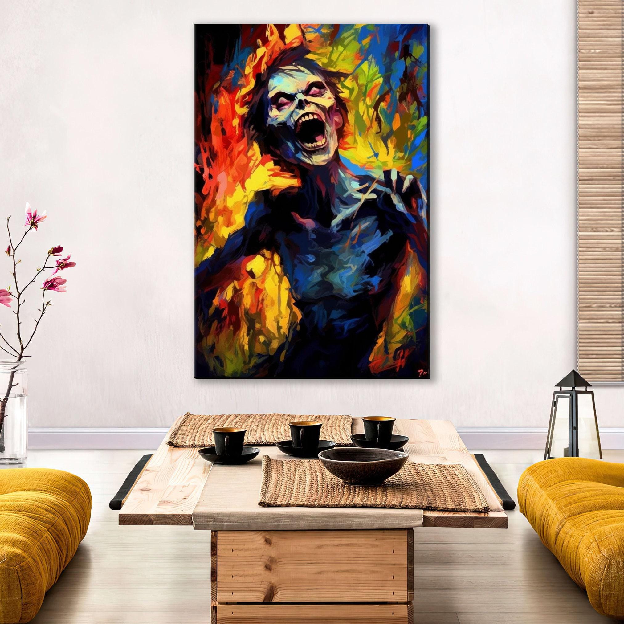 Halloween Zombie Wall Art – Large Spooky Canvas Print on Gallery Wrapped Artist Grade Canvas
