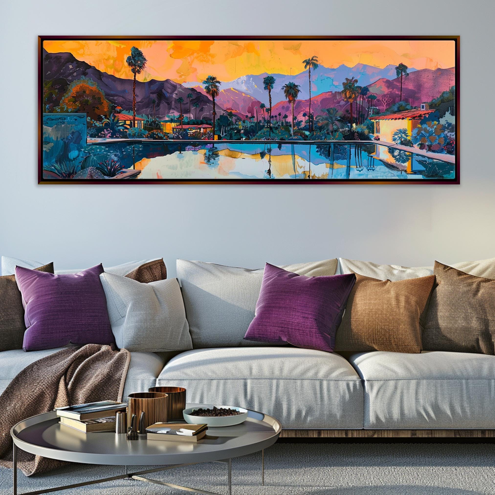 Palm Springs Wall Art – Panoramic Framed Canvas, Extra Large Gallery Wrapped Desert Landscape