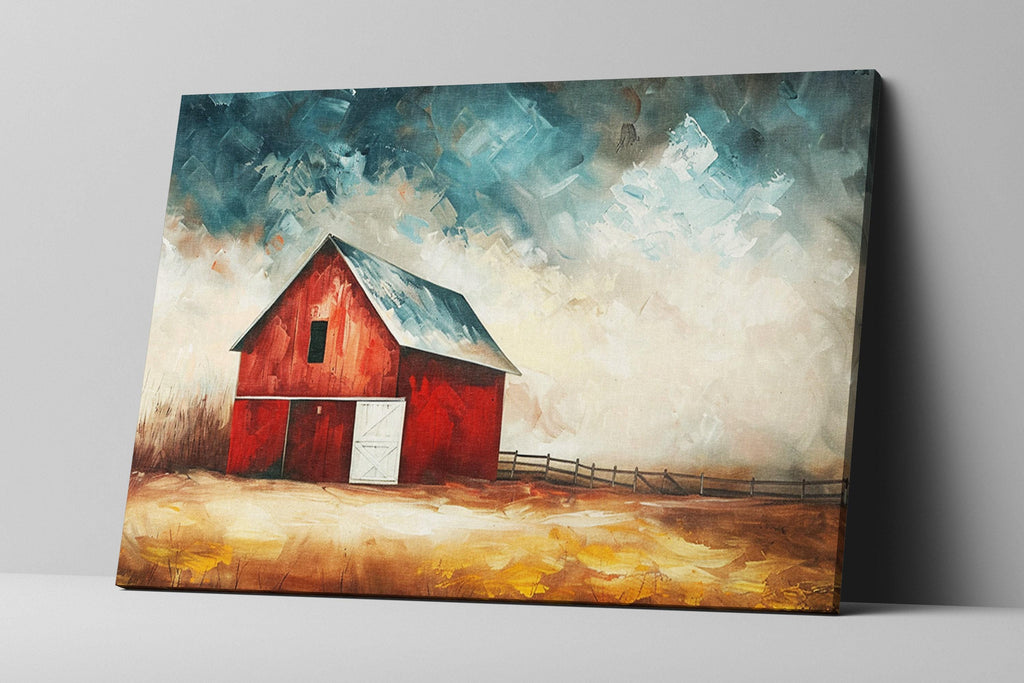 Rustic Farmhouse Wall Art - Large Canvas Art with Red Barn, Gallery Wrapped Canvas
