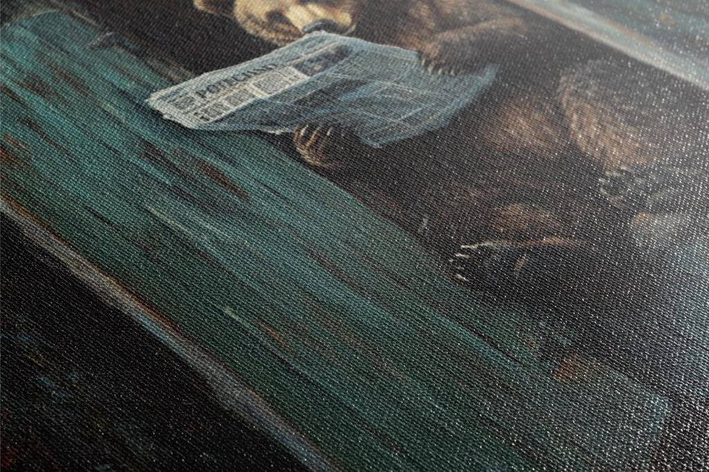a brown bear laying on top of a wooden floor