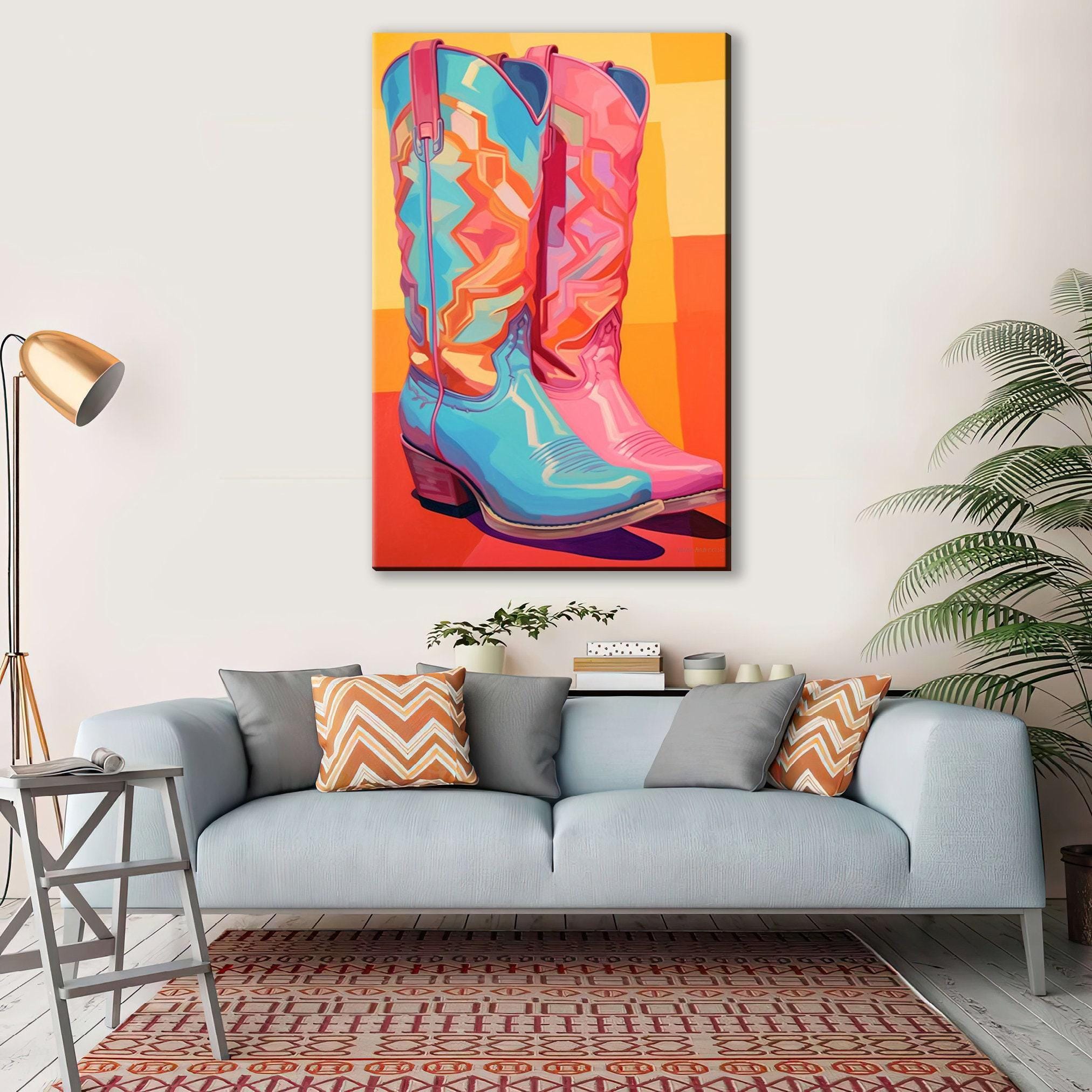 Cowboy Boots Canvas - Vibrant Western Wall Art | Ladies Pink Cowboy Boots, Gallery Wrapped