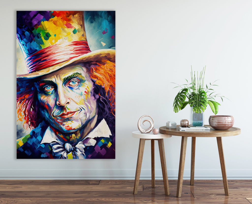 Mad Hatter Wall Art – Wonderland Canvas | Vibrant Fantasy Art Print on Wooden Frame