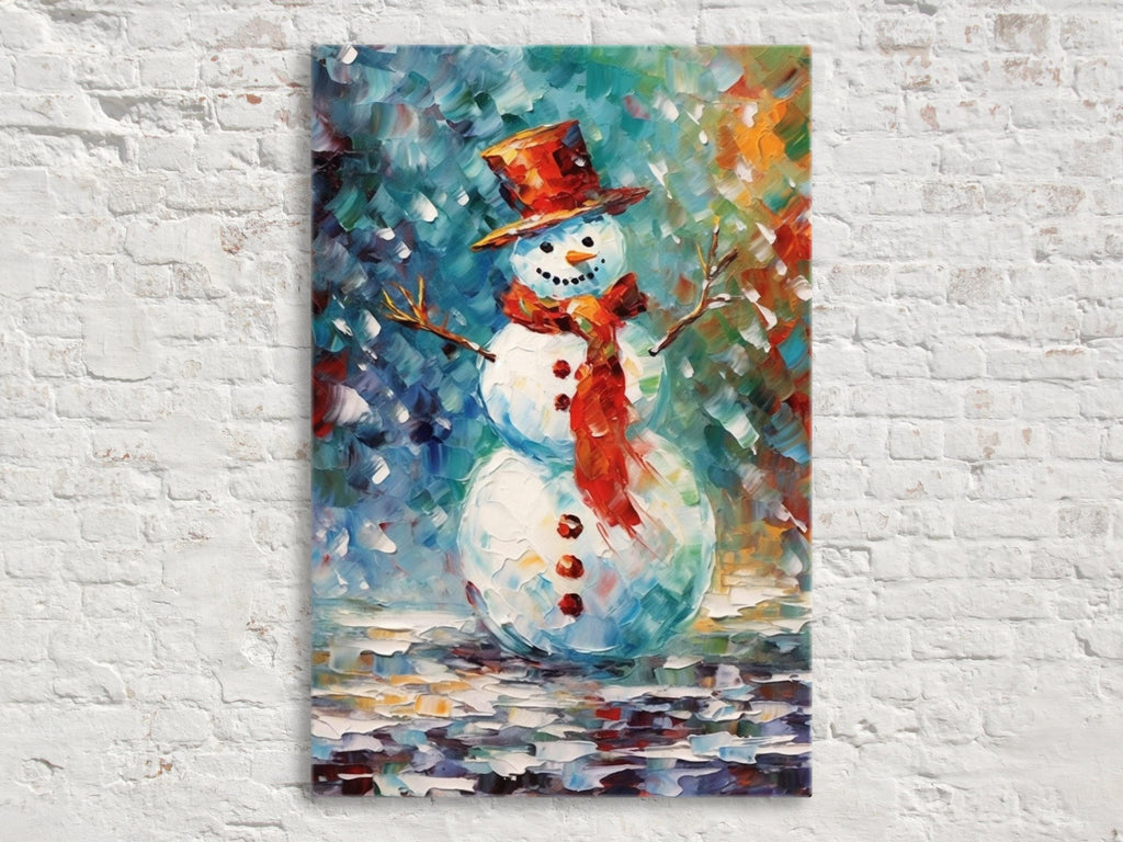 Frosty Snowman Wall Art - Xmas Canvas Print | Festive Winter Artwork on Gallery Wrapped Canvas