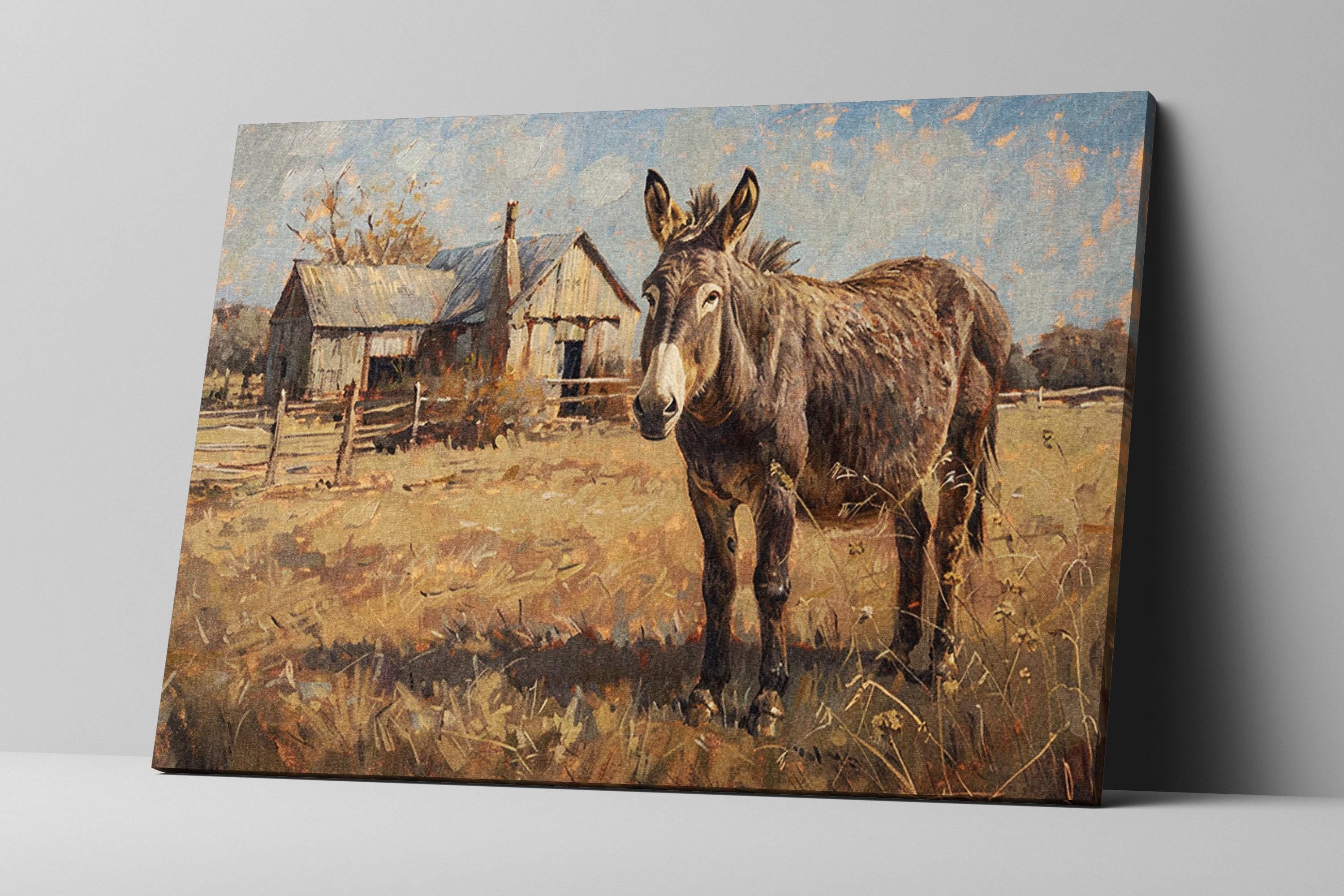 Rustic Texas Donkey Art – Large Gallery Wrapped Canvas | Western Ranch Decor