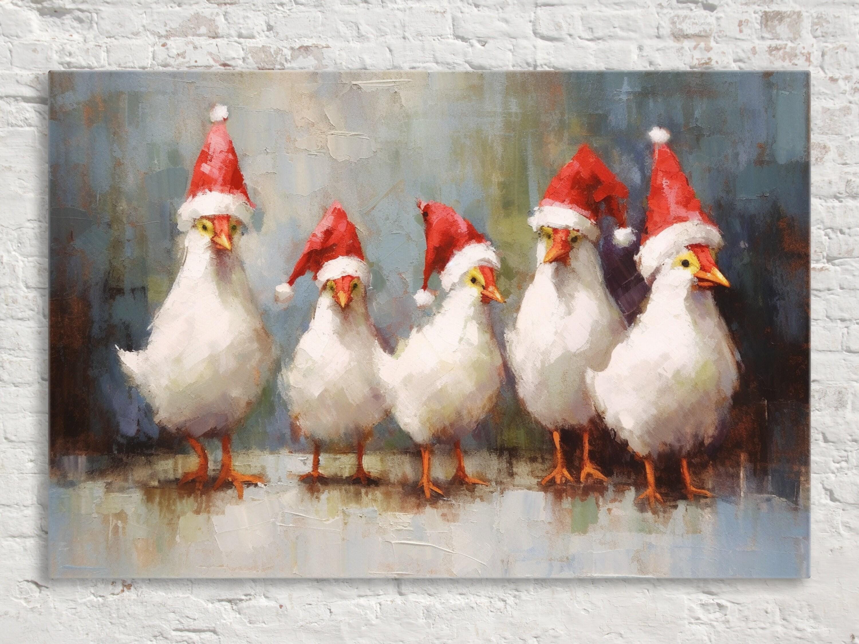 Holiday Chicken Canvas – Festive Farm Decor | Extra Large Gallery Wrapped Print