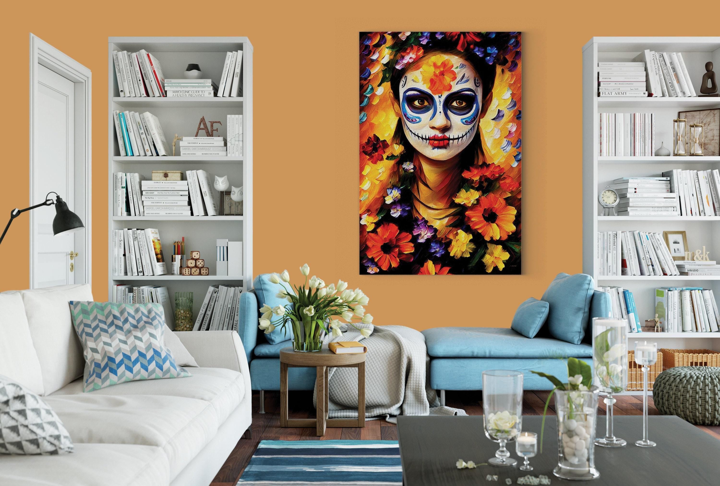 Day of the Dead Canvas Print – Sugar Skull Wall Art | Floral Skull Canvas Decor