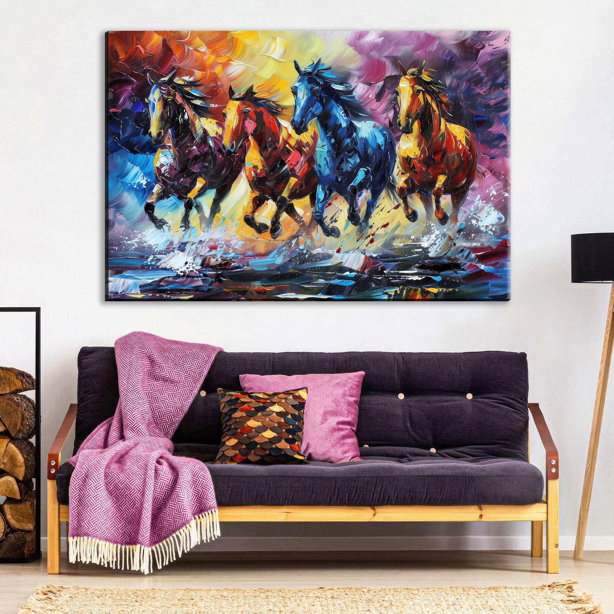Wild Horses Wall Art - Extra Large Gallery Wrapped Canvas with UV Coating