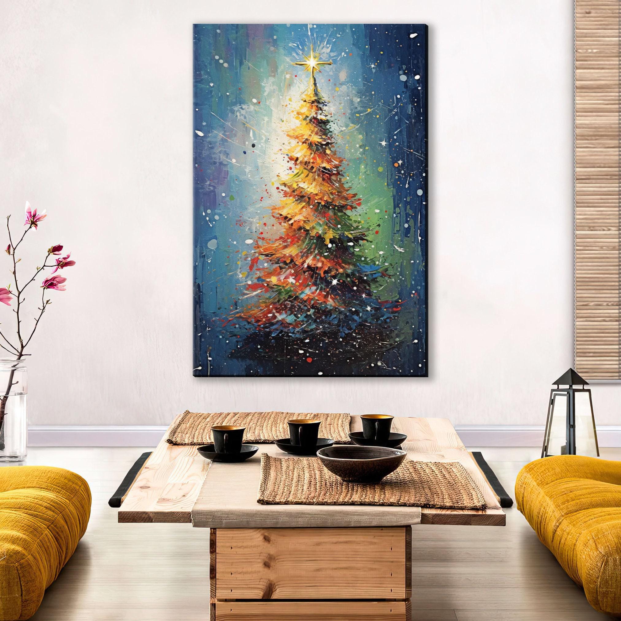 Christmas Canvas Art – Festive Wall Decor | Gallery Wrapped Canvas, Large Red Green Tree Print