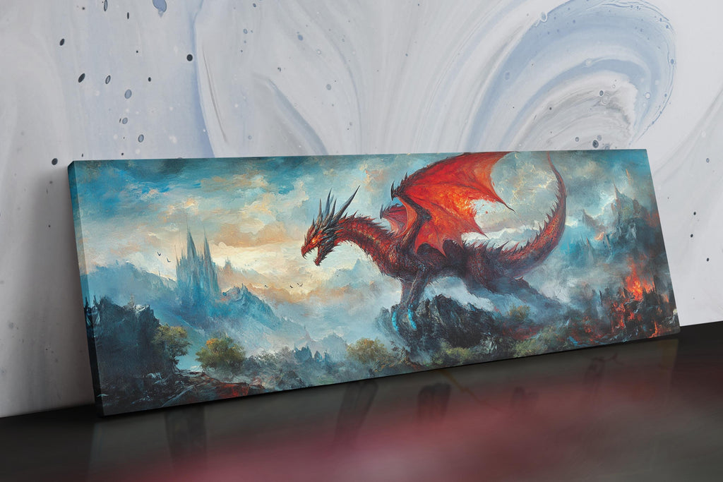 a painting of a red dragon on a canvas