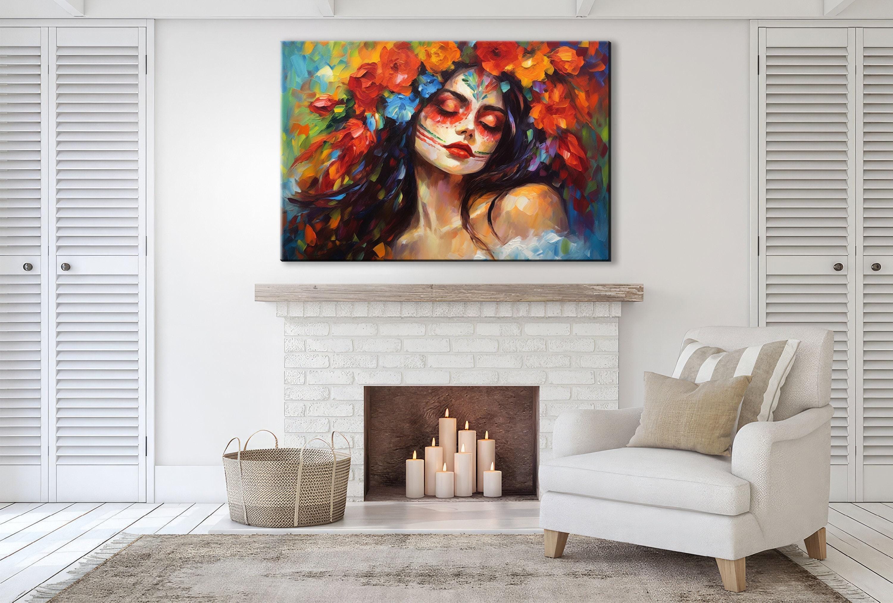 Day of the Dead Canvas – Vibrant Sugar Skull Art on Gallery Wrapped Large Wall Canvas