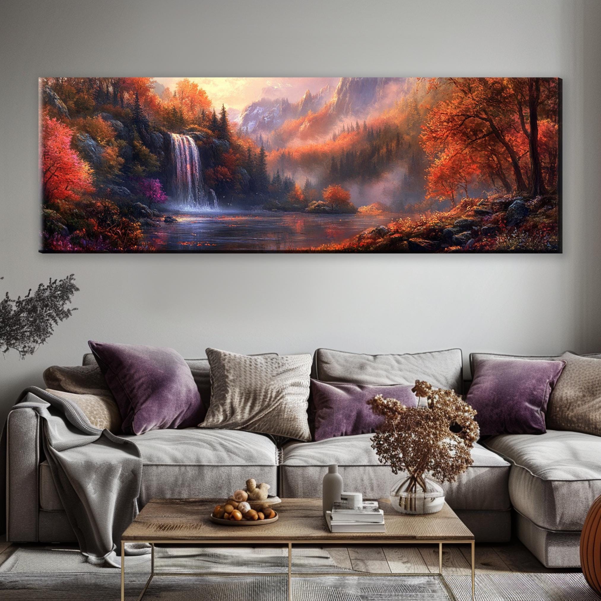 Fall Scene Canvas - Panoramic Wall Art | Rustic Autumn Decor | Gallery Wrapped, Ready to Hang
