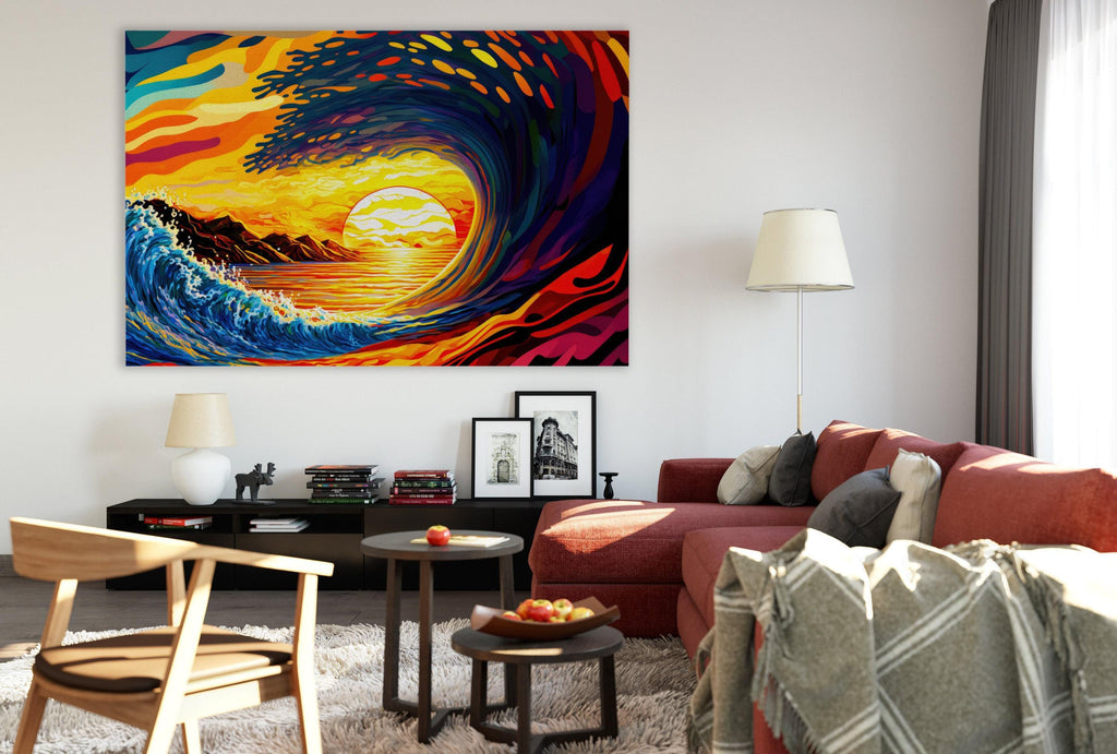 Ocean Wave Art Print - Surf Canvas Print | California Surf Art | Sunset Pipeline Painting