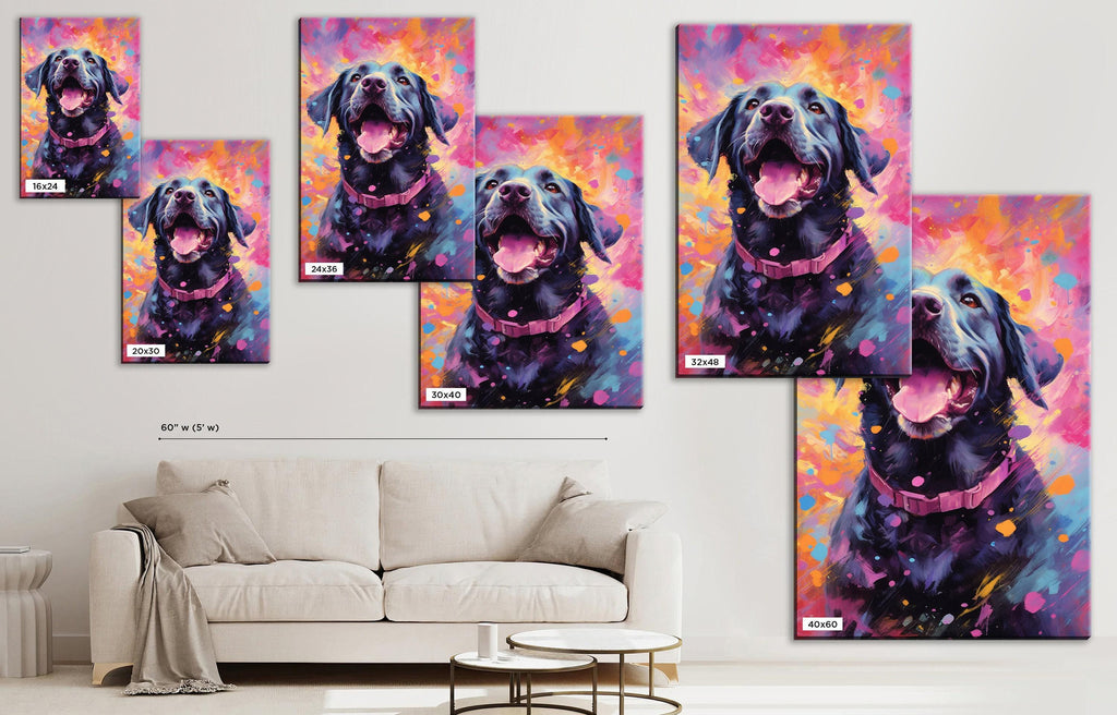 Black Lab Canvas | Large Dog Canvas Wall Art With Wood Frame & Colorful Painting