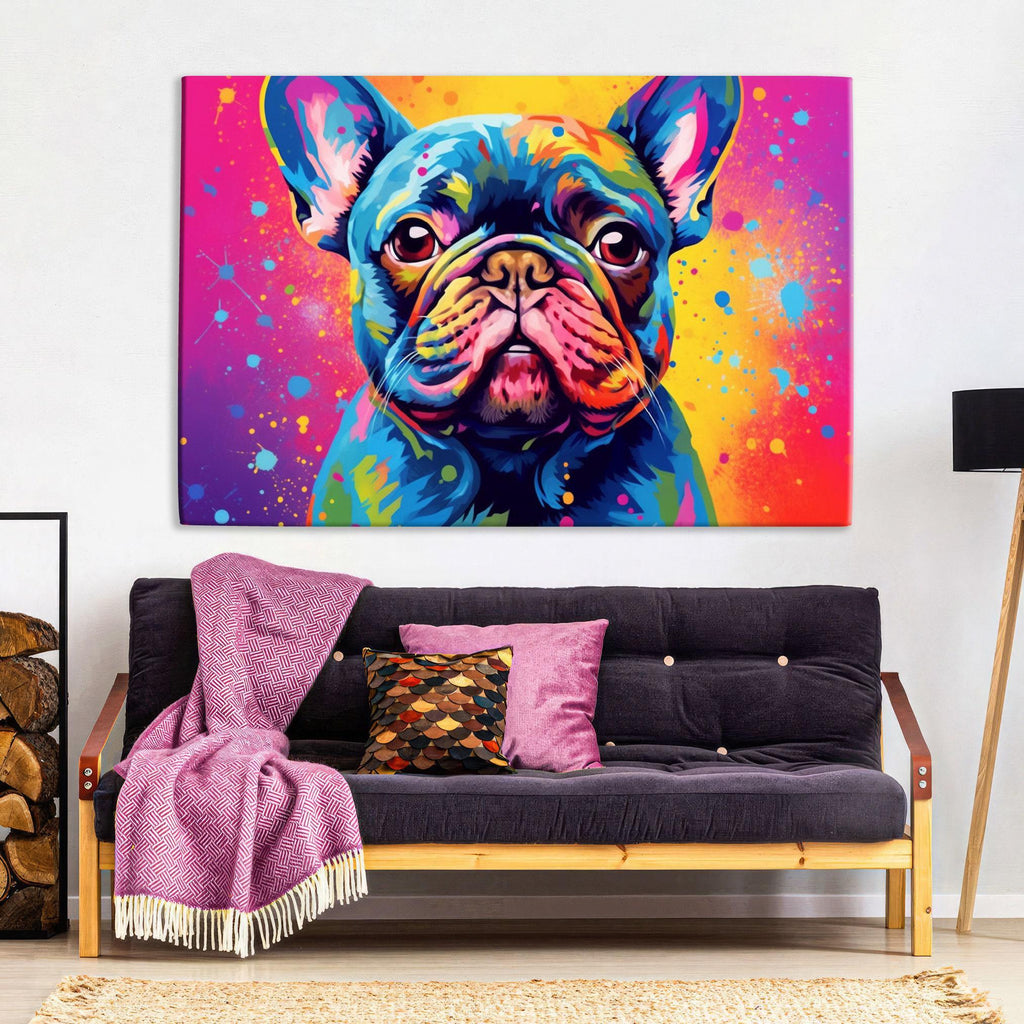 French Bulldog Canvas Print - Vibrant Dog Painting | Large Colorful Bulldog Art