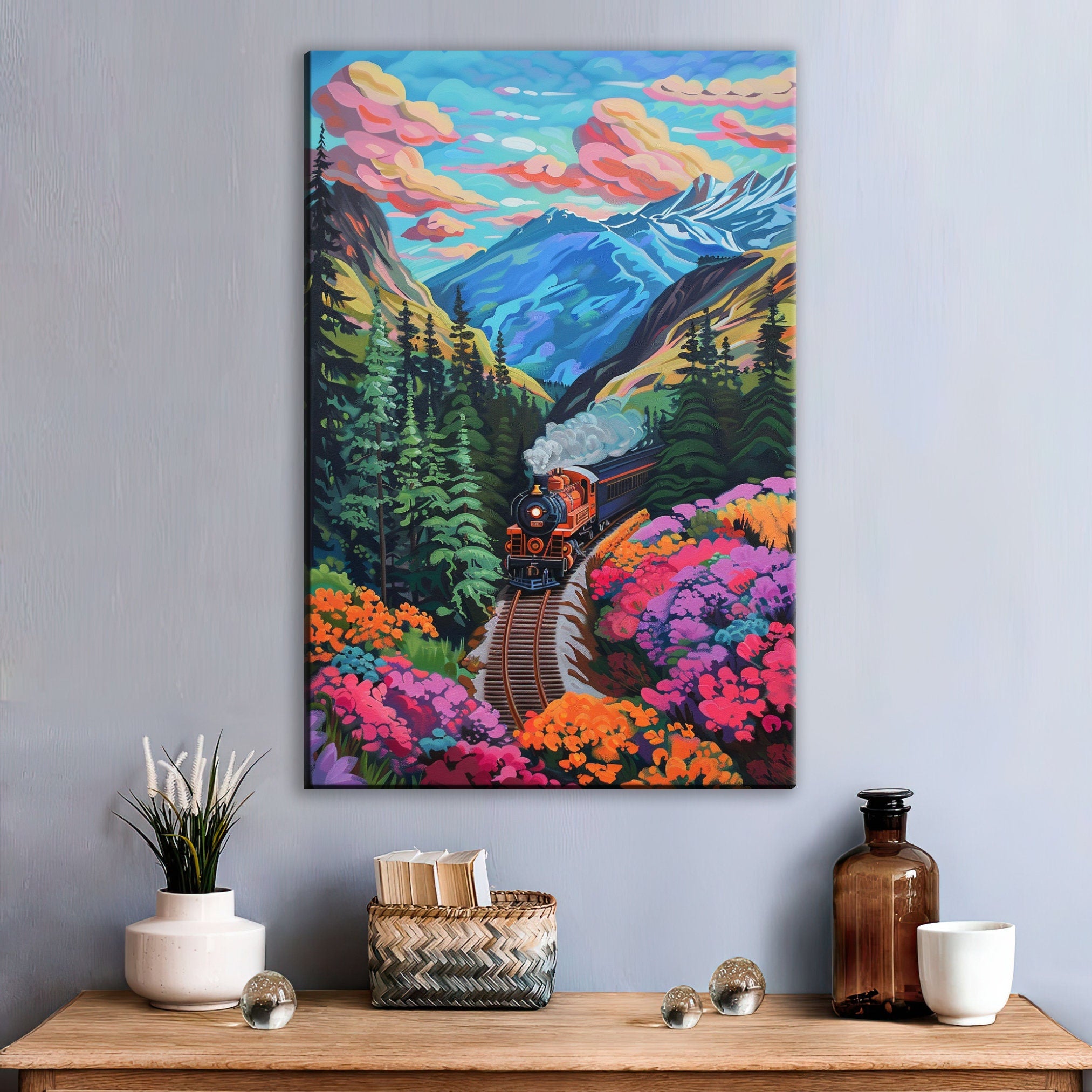 Vintage Railway Art Print – Classic Locomotive Canvas, Gallery Wrapped, Ready to Hang