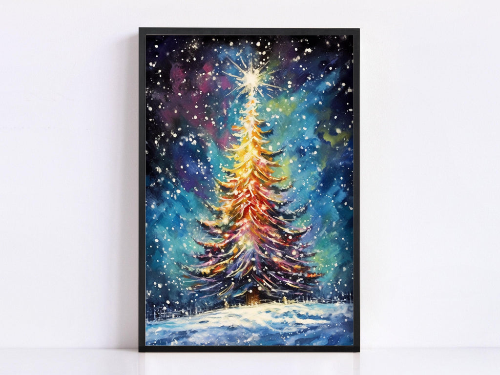 Magical Christmas Tree Watercolor - Holiday Wall Art, Giclee Print on Canvas, Artist Paper, Watercolor Paper, Available in Extra Large Sizes
