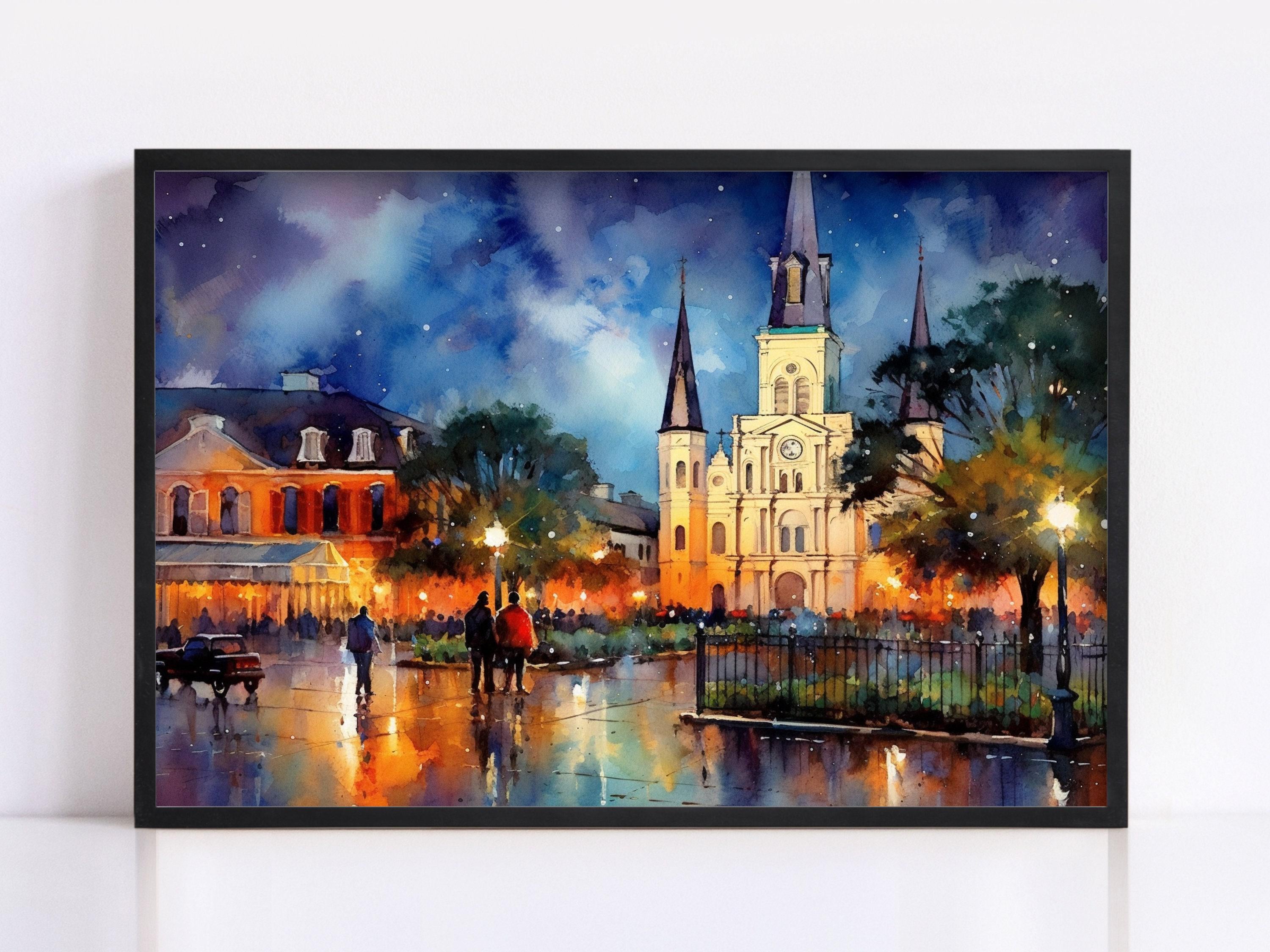 New Orleans Church Watercolor Wall Art Print, Giclee Print on Canvas, Artist Paper, Watercolor Paper, Available in Extra Large Sizes