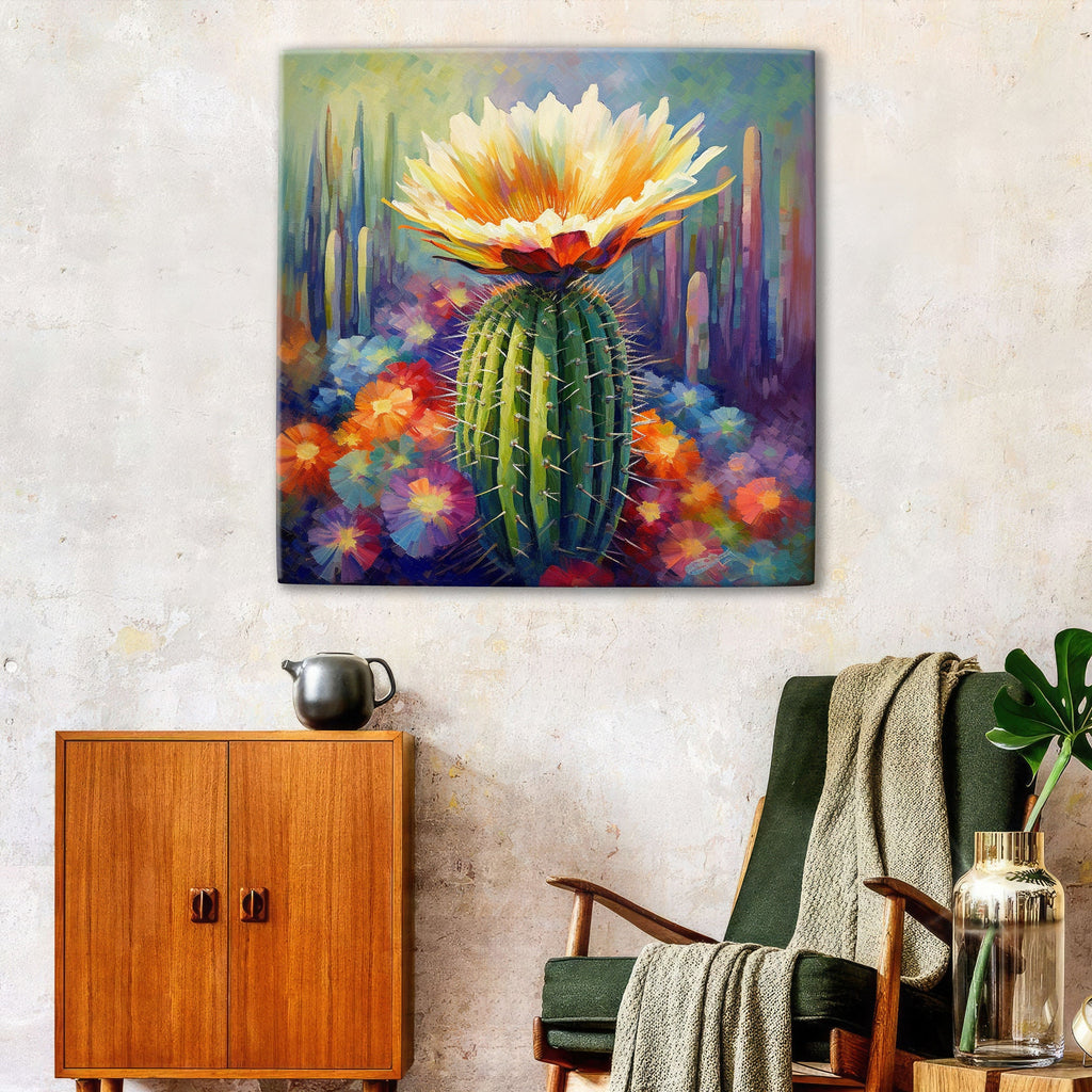 Saguaro Cactus Bloom Painting – Large Gallery Wrapped Canvas Wall Art, UV Coated Print