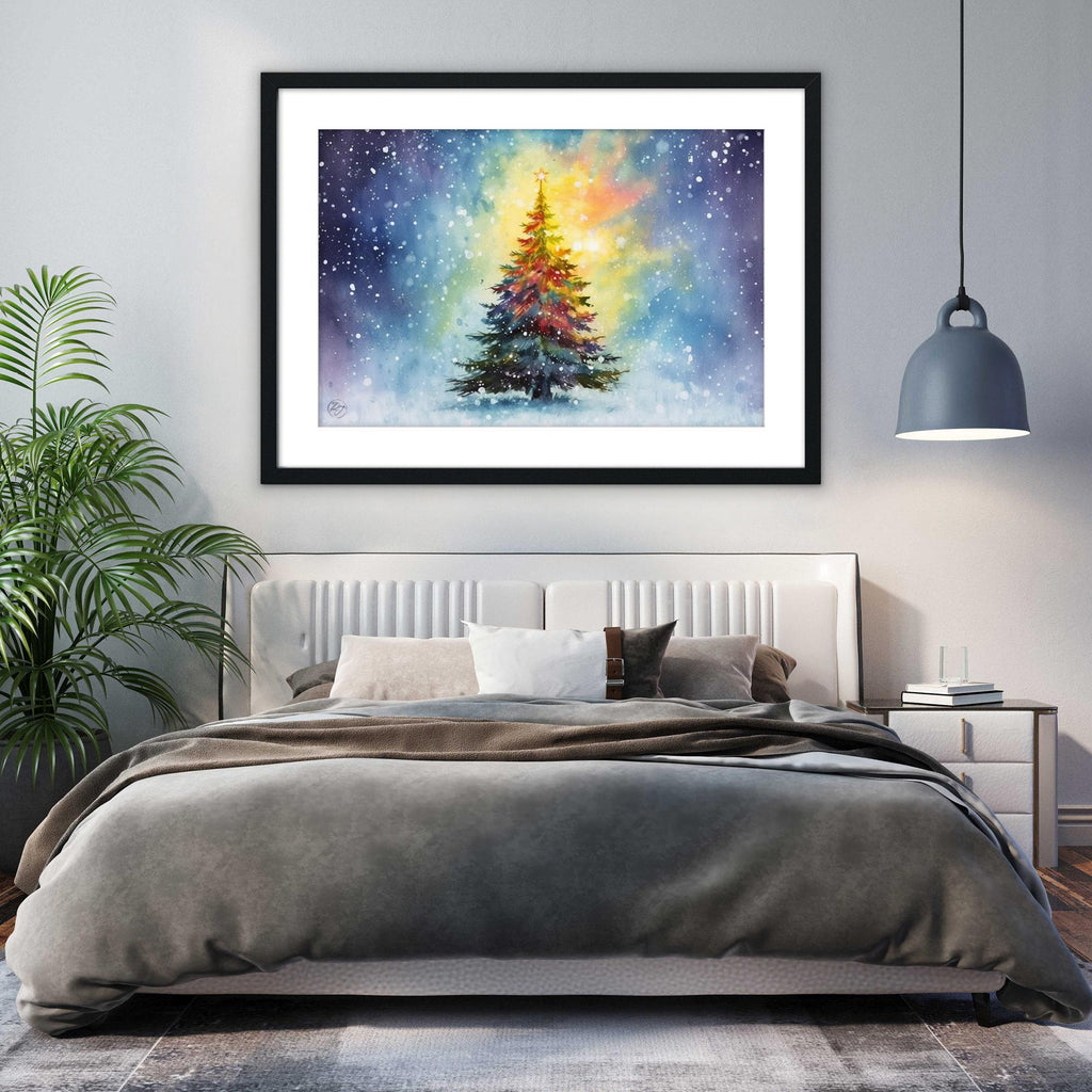 Joyful Holiday Tree Watercolor - Christmas Wall Art, Giclee Print on Canvas, Artist Paper, Watercolor Paper, Available in Extra Large Sizes