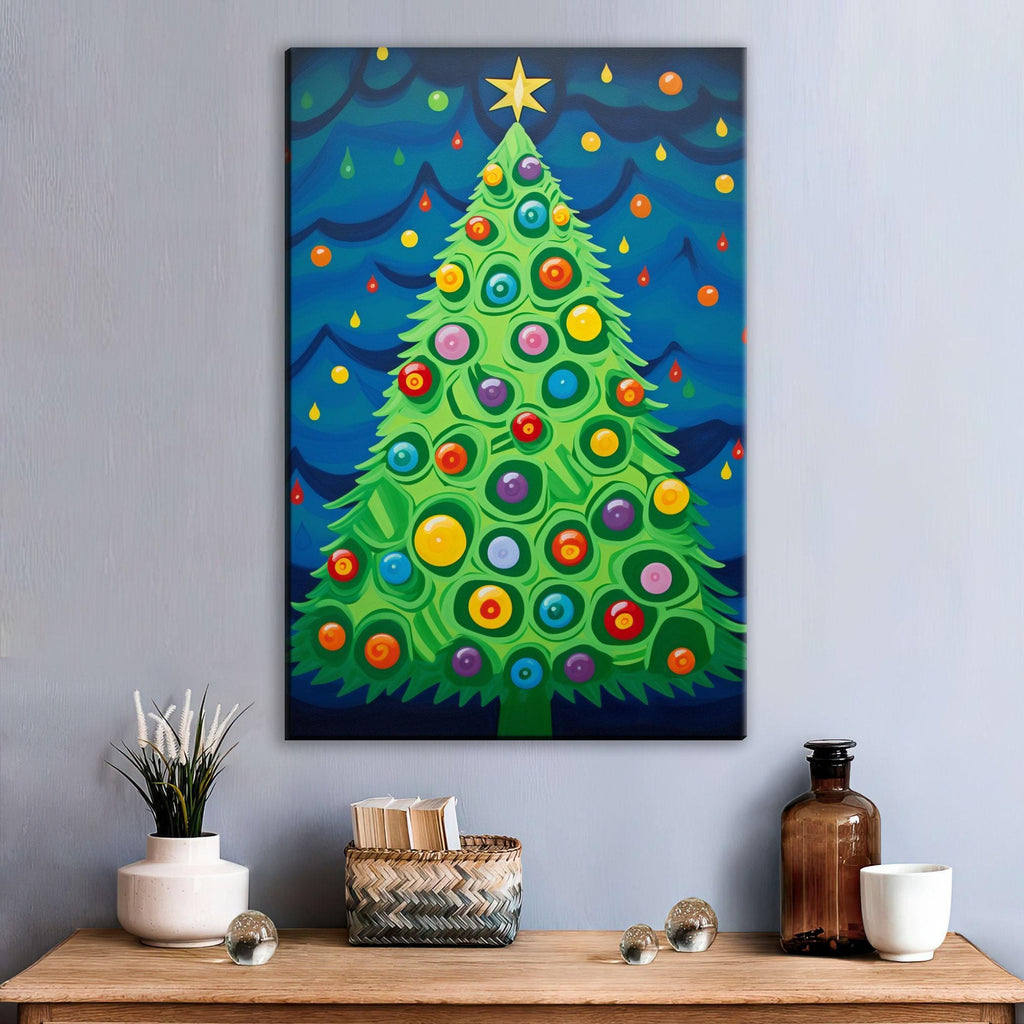 Christmas Canvas Art - Vibrant Holiday Wall Art | Colorful Xmas Tree Painting, Ready to Hang