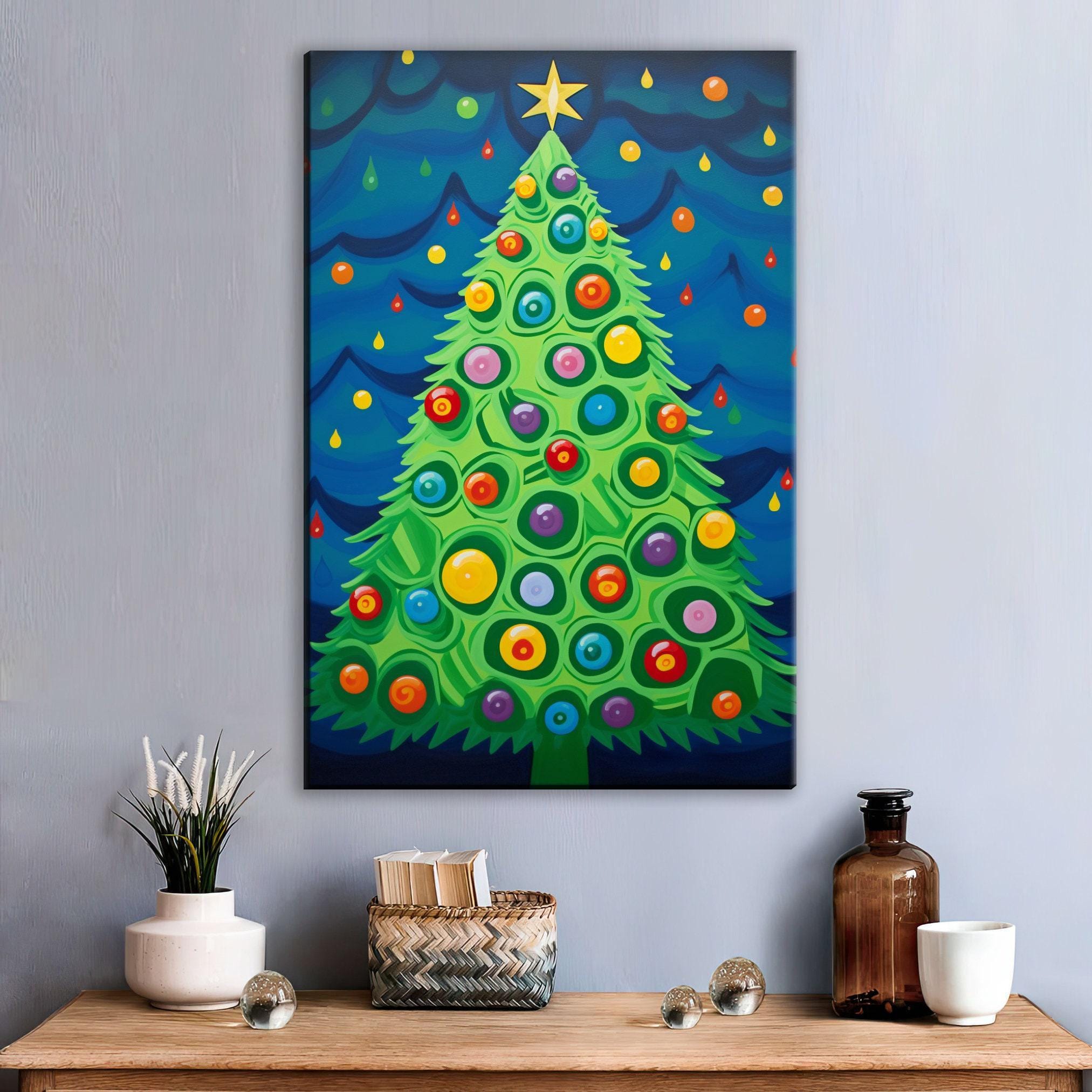 Christmas Canvas Art - Vibrant Holiday Wall Art | Colorful Xmas Tree Painting, Ready to Hang