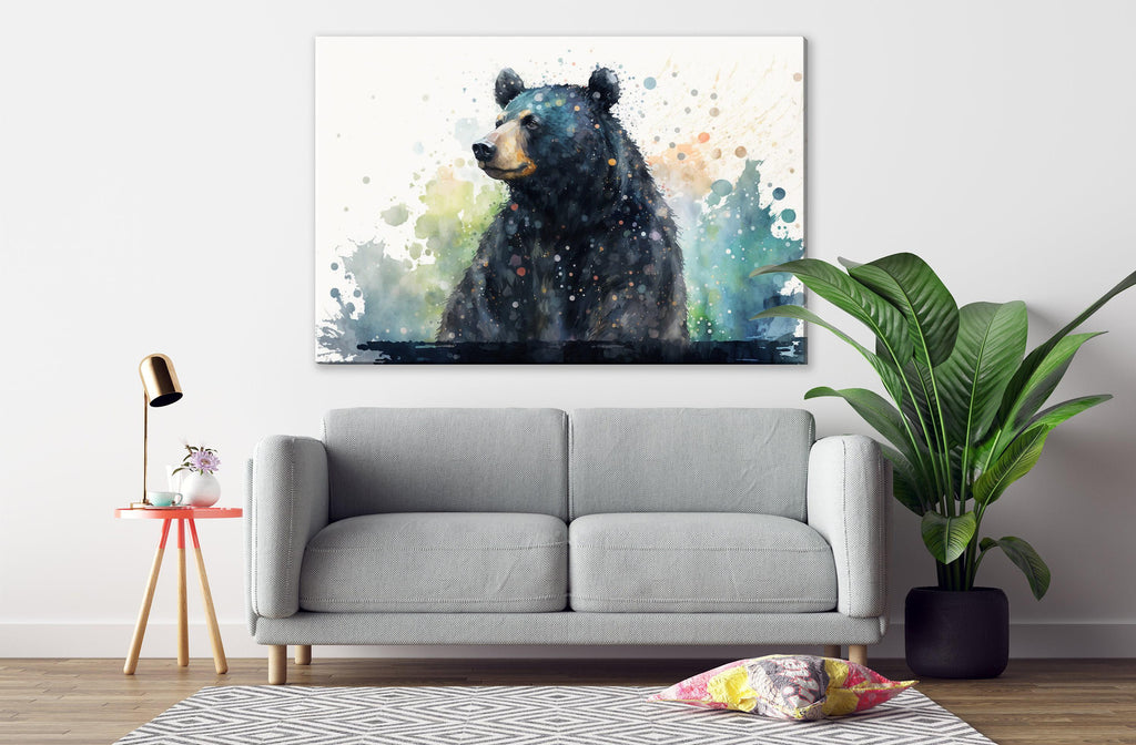 Wildlife Majesty: Black Bear Watercolor Painting on Canvas, Giclee Print on Gallery-wrapped Artist Canvas, Available in Extra Large Sizes