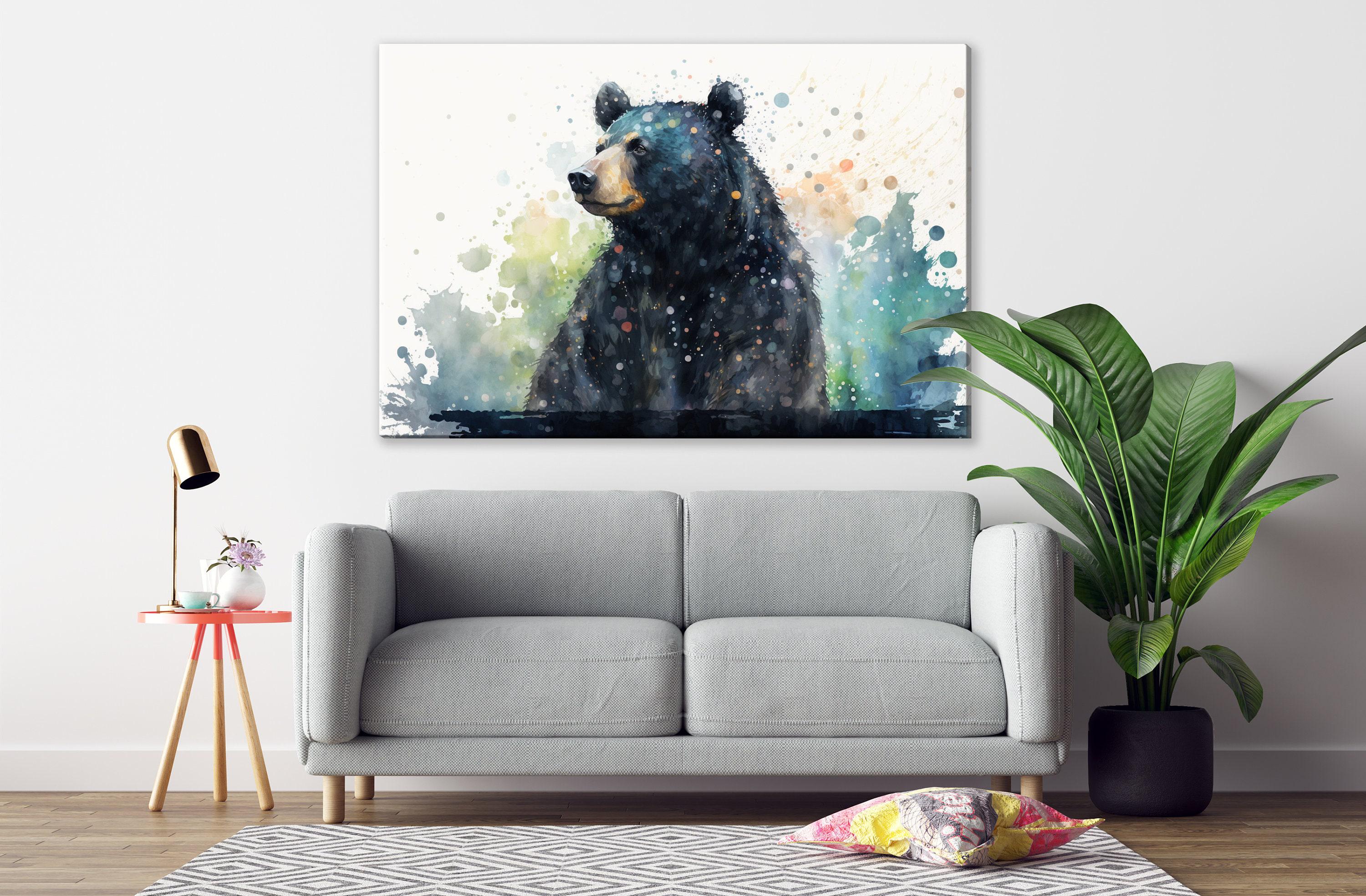Wildlife Majesty: Black Bear Watercolor Painting on Canvas, Giclee Print on Gallery-wrapped Artist Canvas, Available in Extra Large Sizes