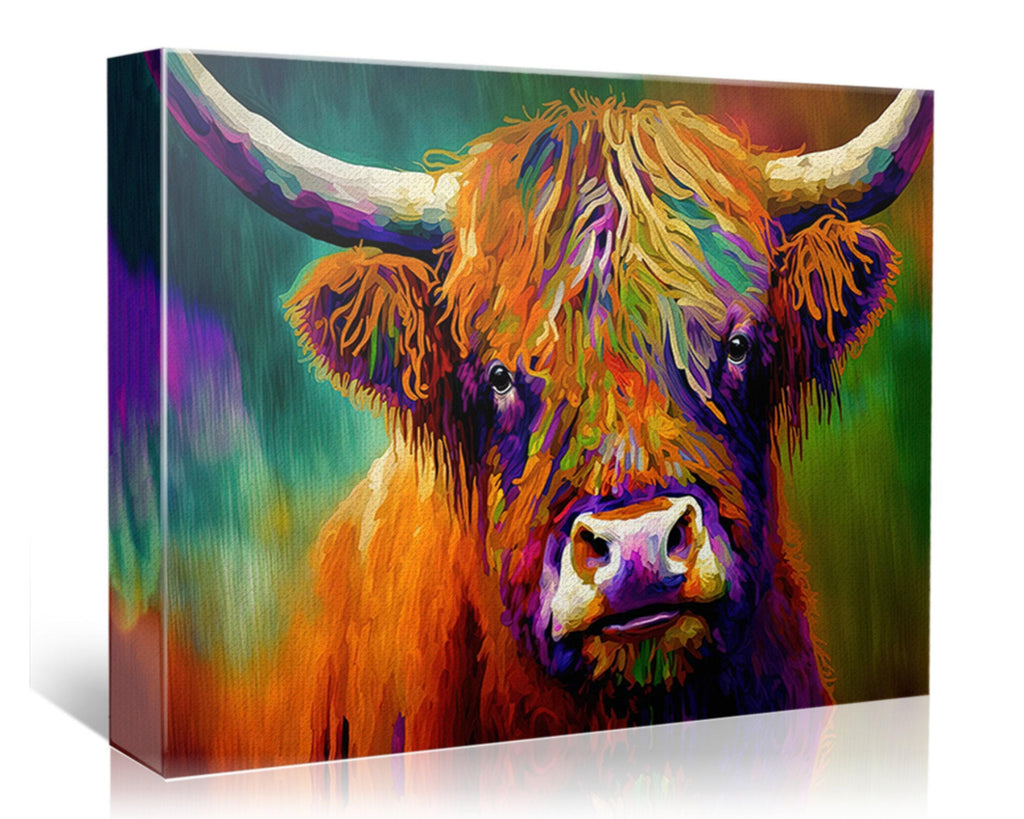 Highland Cow Canvas - Colorful Farmhouse Wall Art With Vibrant Rustic Decor