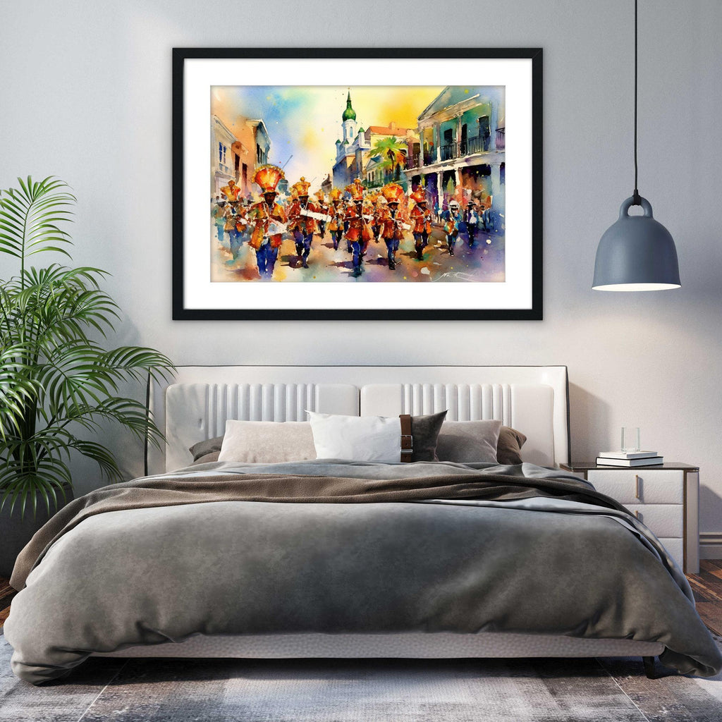 Mardi Gras Marching Band Watercolor – NOLA Parade, Giclee Print on Canvas, Artist Paper, Watercolor Paper, Available in Extra Large Sizes