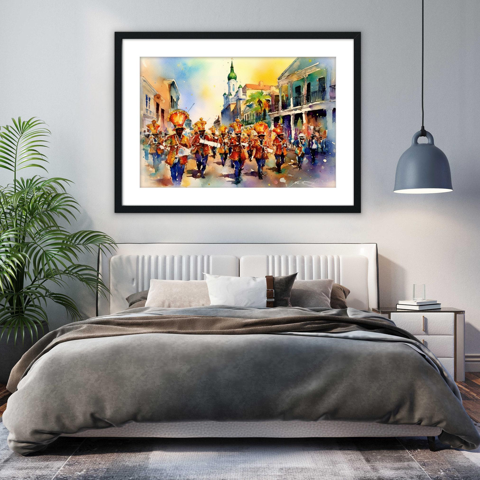 Mardi Gras Marching Band Watercolor – NOLA Parade, Giclee Print on Canvas, Artist Paper, Watercolor Paper, Available in Extra Large Sizes