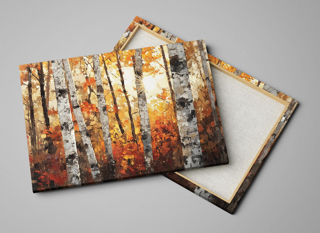 Autumn Birch Tree Wall Art - Extra Large Canvas | Cozy Fall Painting, Framed Birch Canvas
