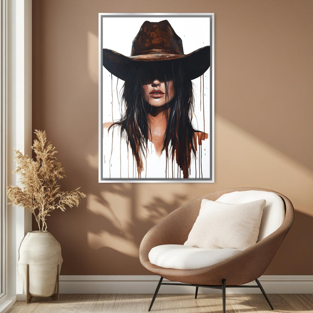 a painting of a woman wearing a cowboy hat