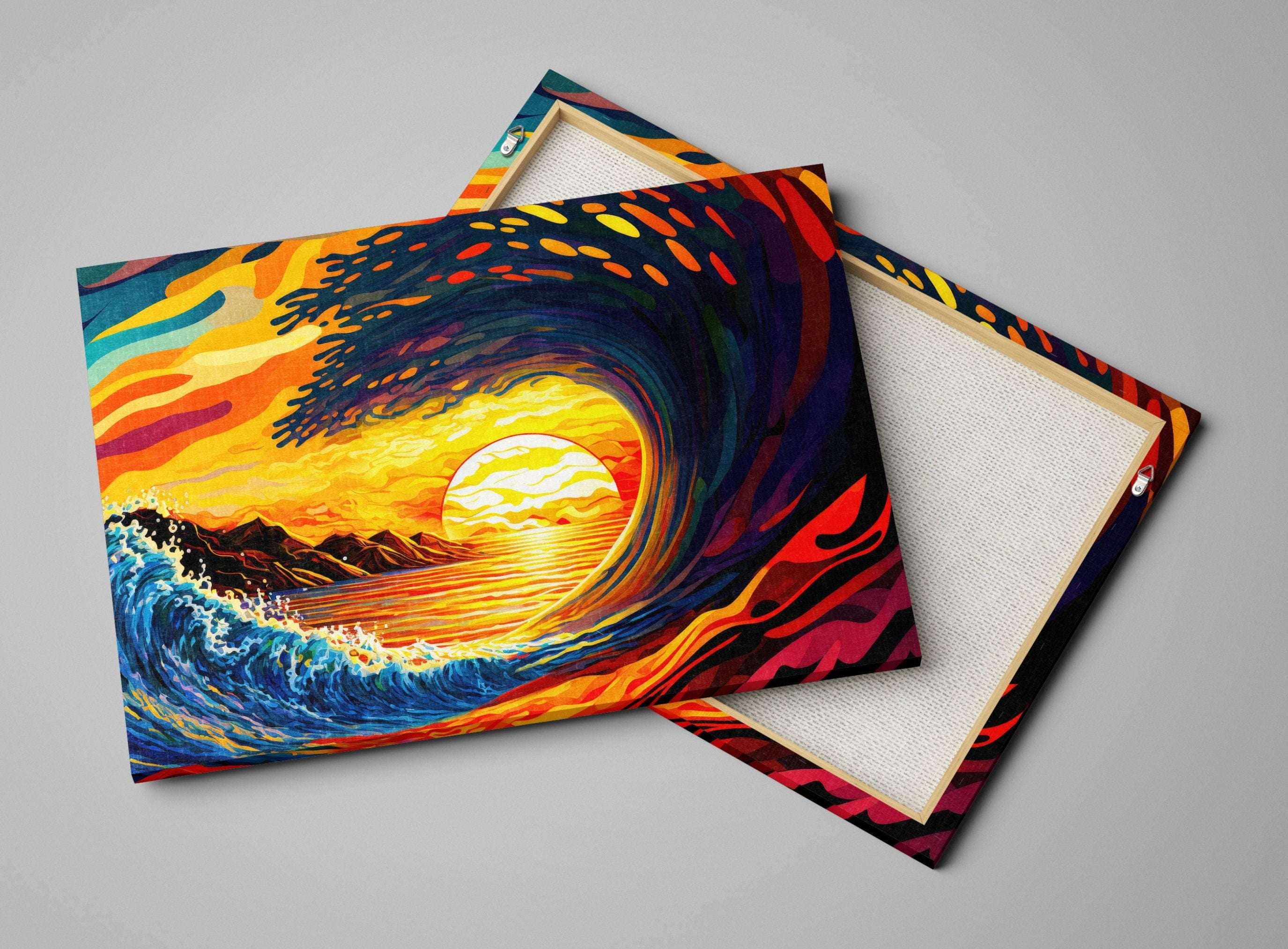 Ocean Wave Art Print - Surf Canvas Print | California Surf Art | Sunset Pipeline Painting
