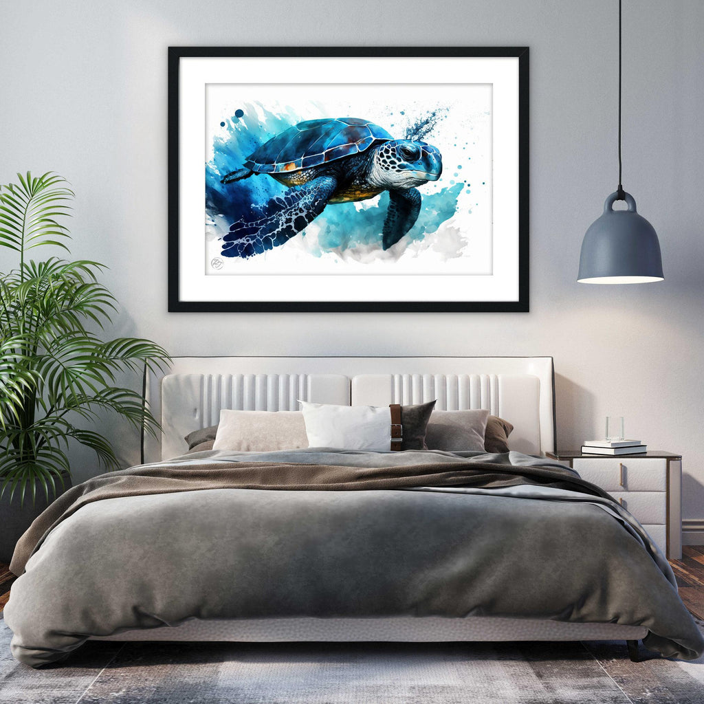 Ocean's Guardian: Watercolor Sea Turtle Wall Art, Giclee Print on Canvas, Artist Paper, Watercolor Paper, Available in Extra Large Sizes
