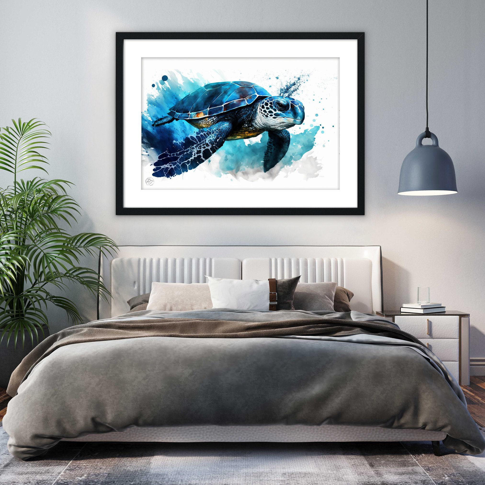 Ocean's Guardian: Watercolor Sea Turtle Wall Art, Giclee Print on Canvas, Artist Paper, Watercolor Paper, Available in Extra Large Sizes
